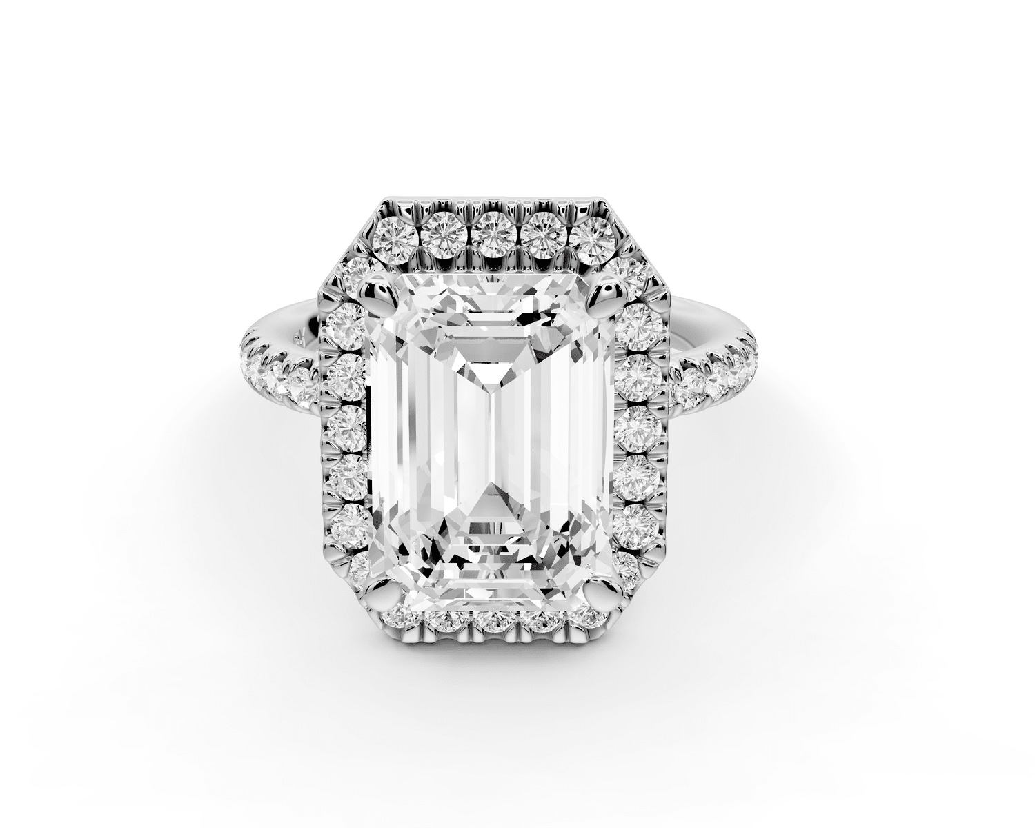 Marina - 4ct platinum emerald halo pavé half band engagment ring - Mr. Alex Jewelry