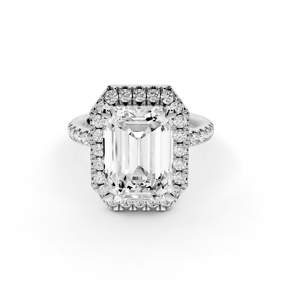 Marina - 4ct platinum emerald halo pavé half band engagment ring - Mr. Alex Jewelry