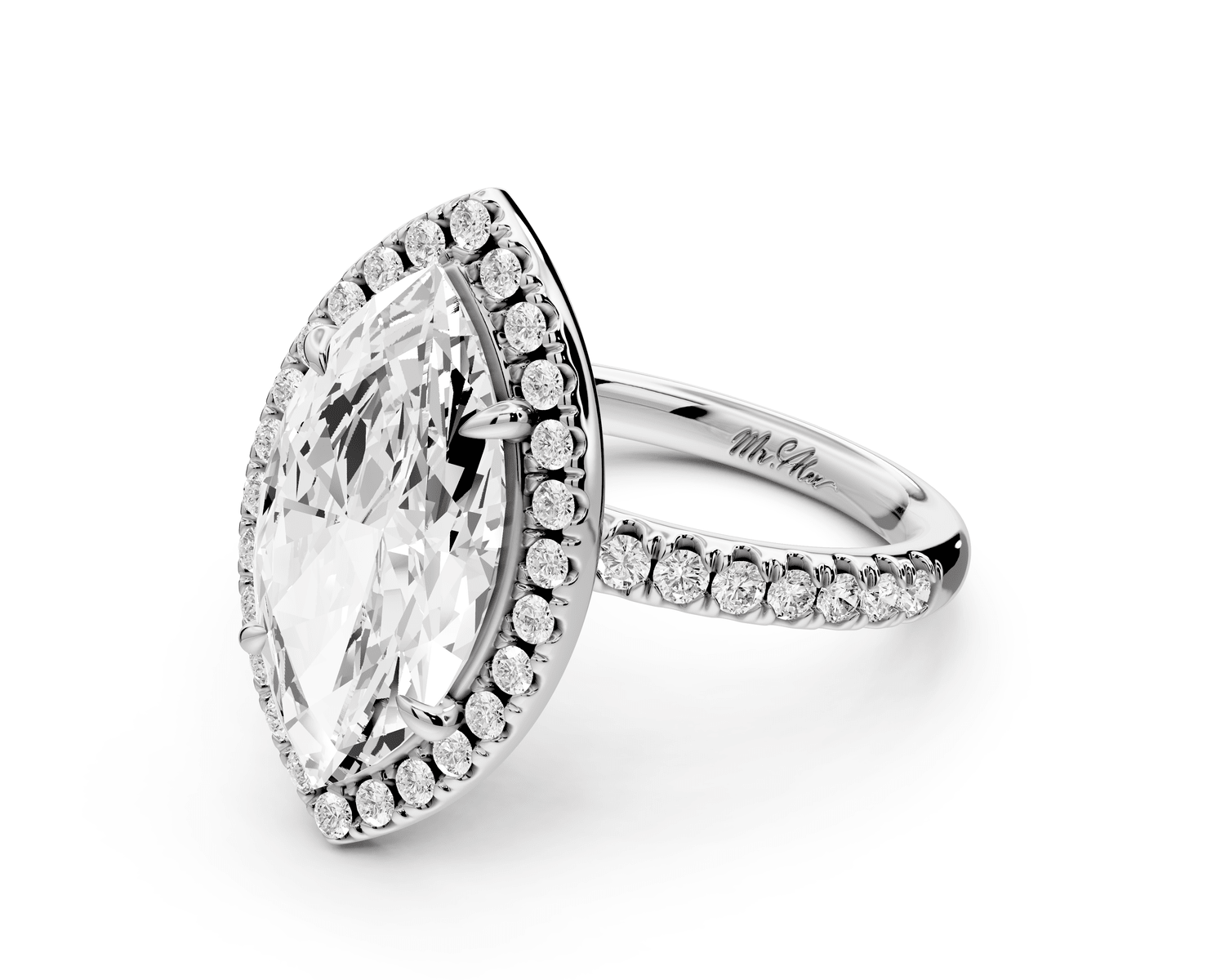 Marina - 4ct platinum marquise halo pavé half band engagement ring - Mr. Alex Jewelry