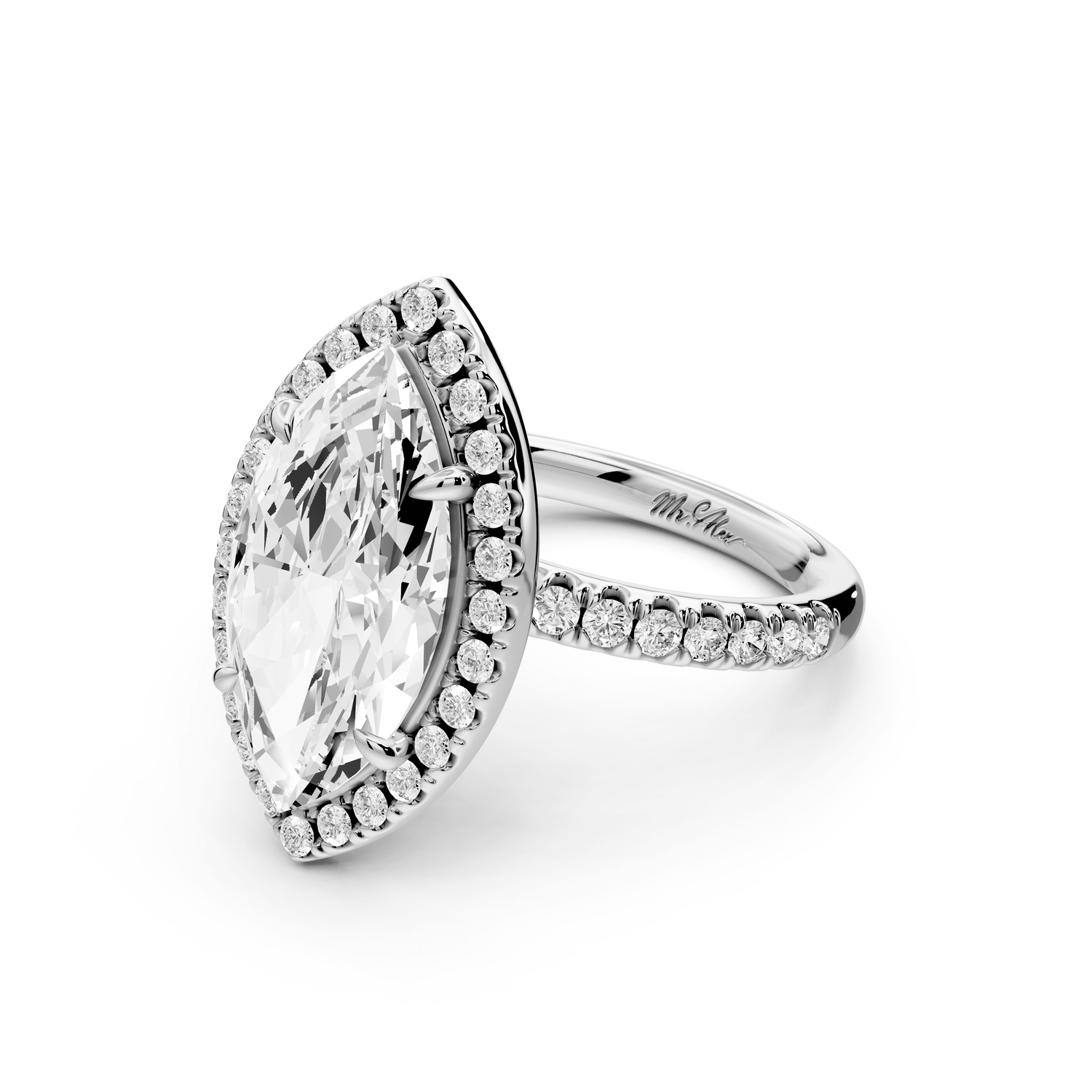 Marina - 4ct platinum marquise halo pavé half band engagement ring - Mr. Alex Jewelry