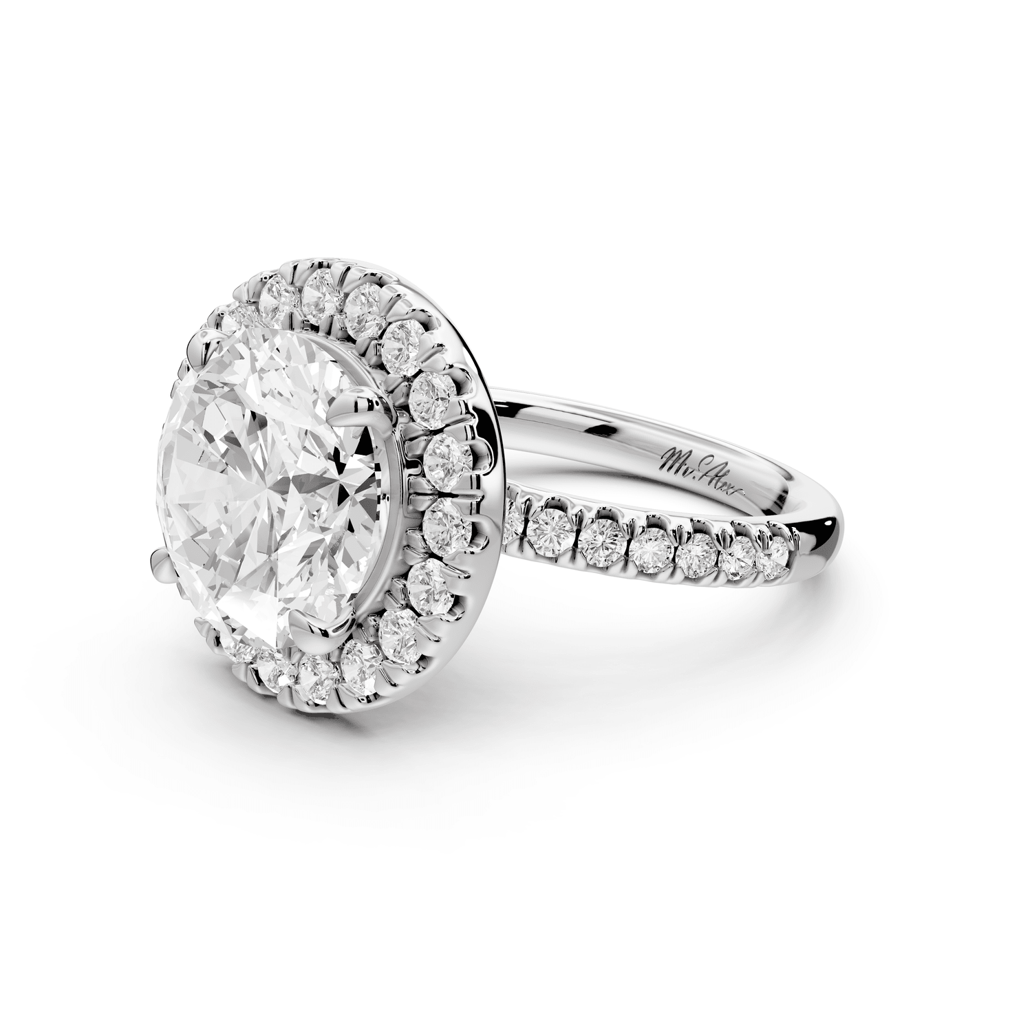 Marina - 4ct platinum round halo pavé half band engagment ring - Mr. Alex Jewelry
