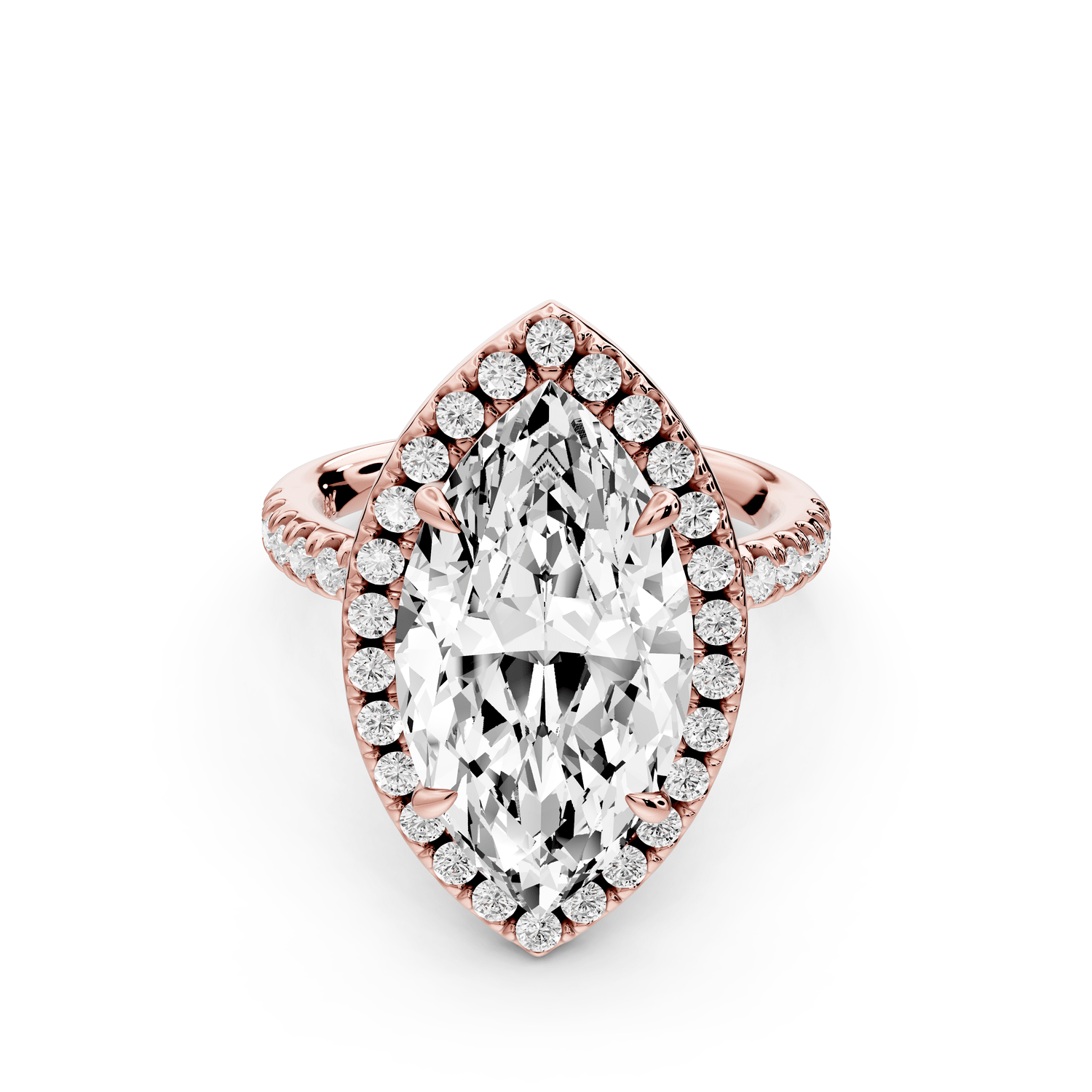 Marina - 5ct 14k rose gold marquise halo pavé half band engagement ring - Mr. Alex Jewelry
