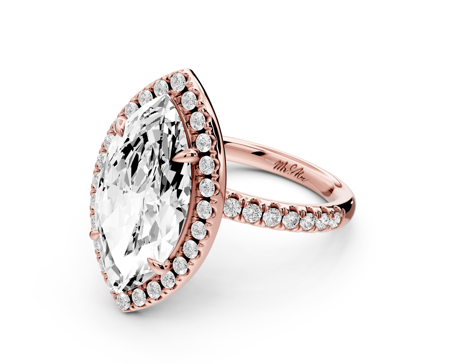 Marina - 5ct 14k rose gold marquise halo pavé half band engagement ring - Mr. Alex Jewelry