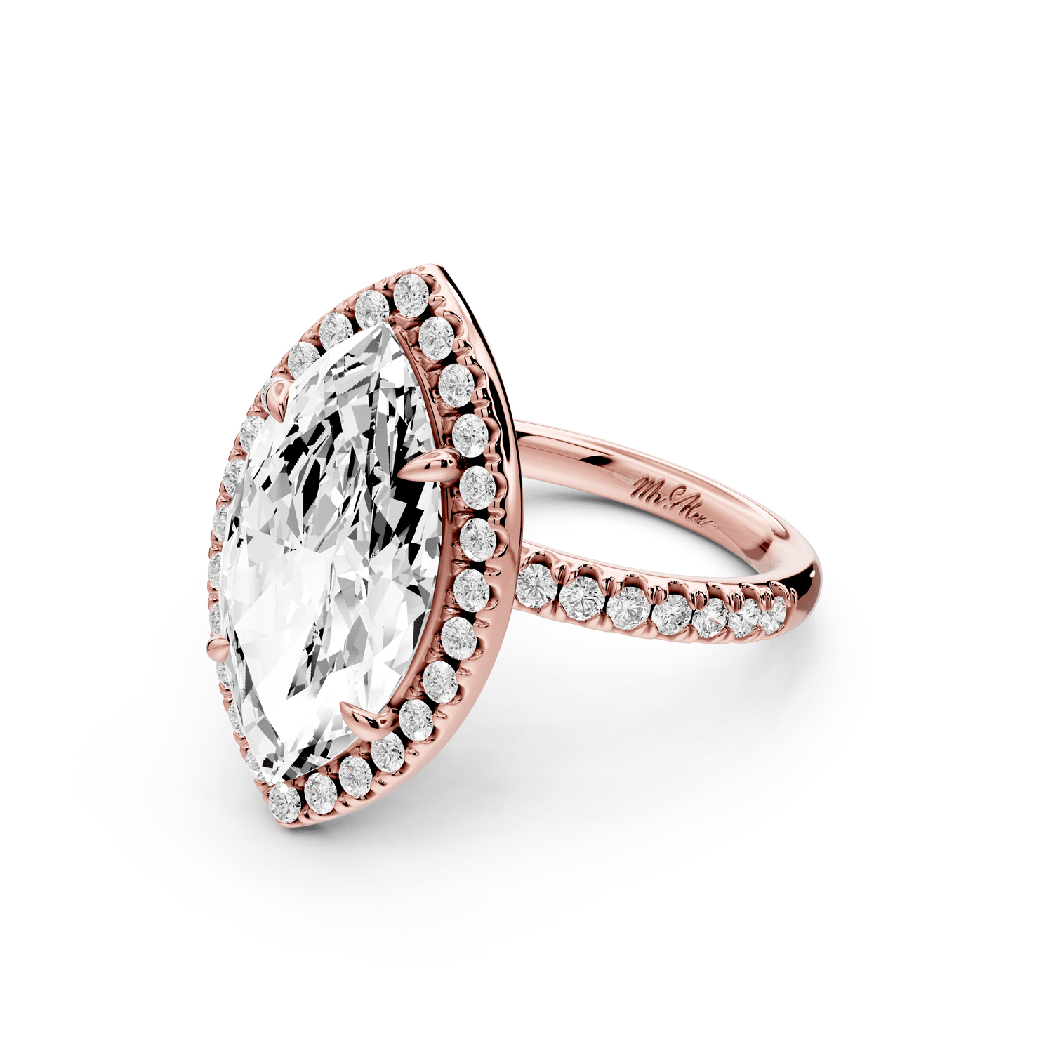 Marina - 5ct 14k rose gold marquise halo pavé half band engagement ring - Mr. Alex Jewelry