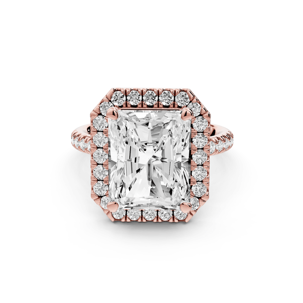Marina - 5ct 14k rose gold radiant halo pavé half band engagement ring - Mr. Alex Jewelry
