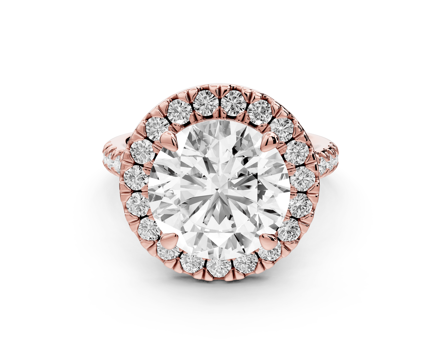 Marina - 5ct 14k rose gold round halo pavé half band engagment ring - Mr. Alex Jewelry