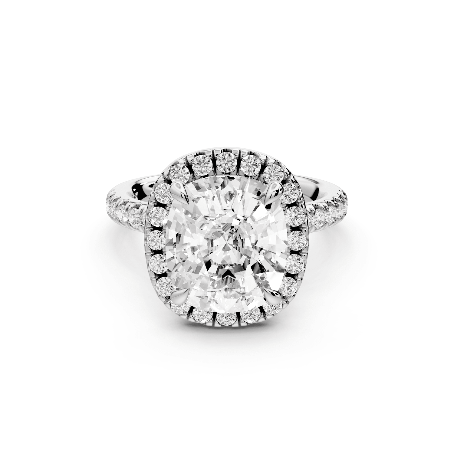Marina - 5ct 14k white gold cushion halo pavé half band engagement ring - Mr. Alex Jewelry