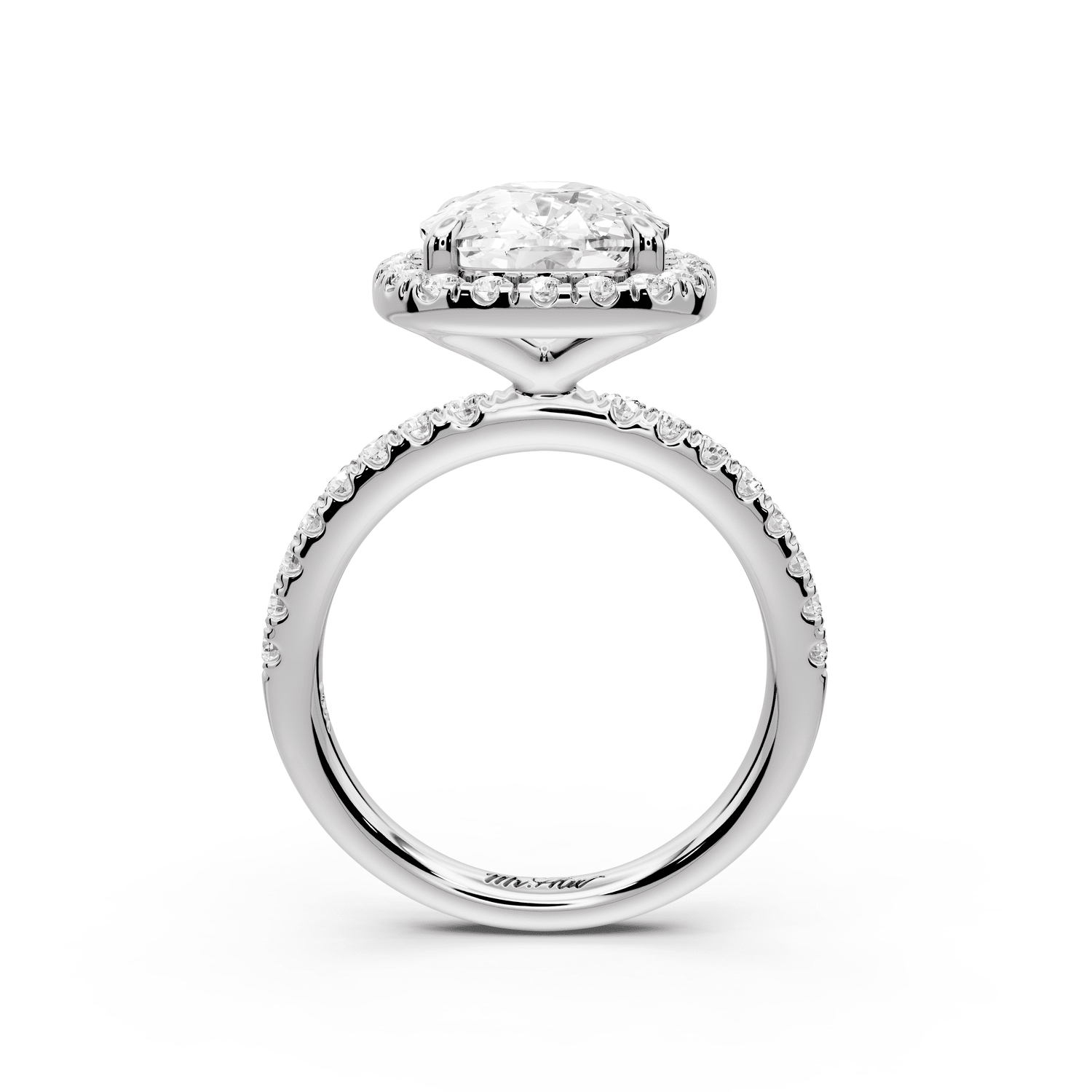 Marina - 5ct 14k white gold cushion halo pavé half band engagement ring - Mr. Alex Jewelry