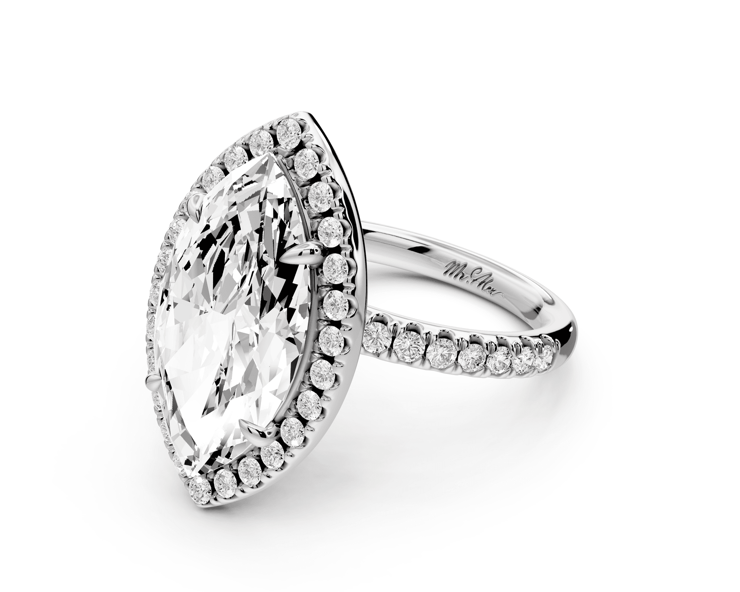 Marina - 5ct 14k white gold marquise halo pavé half band engagement ring - Mr. Alex Jewelry