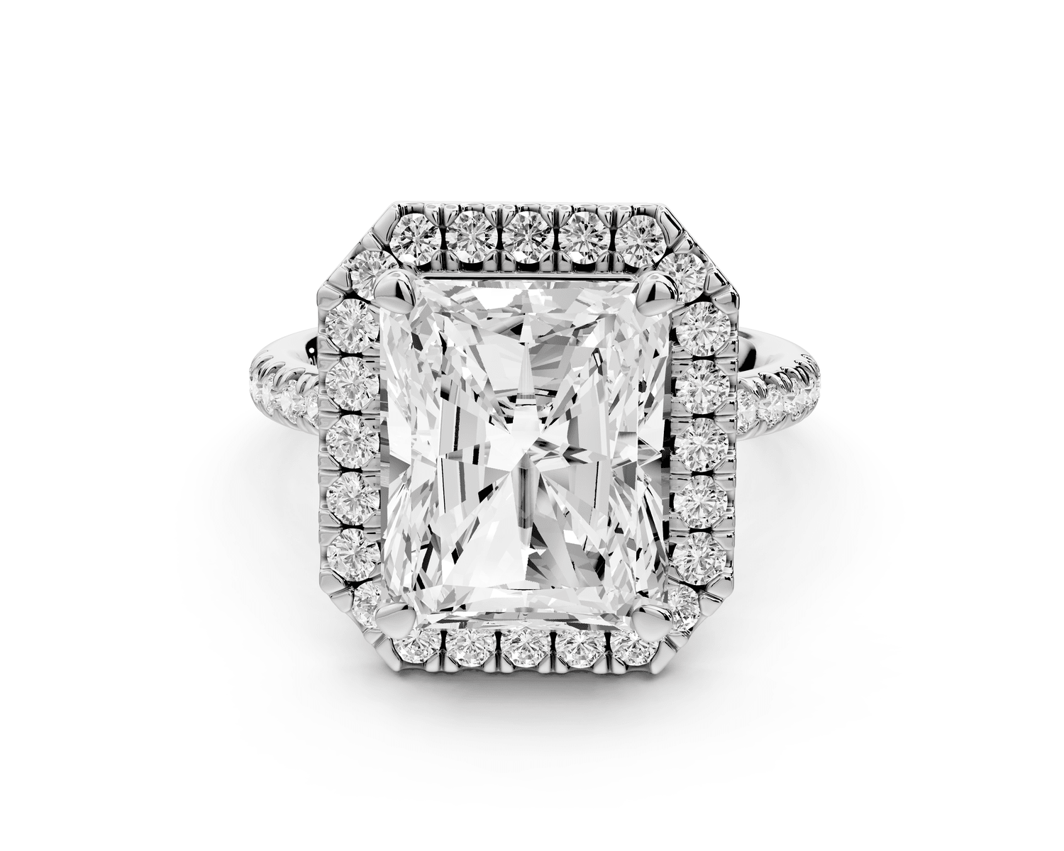 Marina - 5ct 14k white gold radiant halo pavé half band engagement ring - Mr. Alex Jewelry
