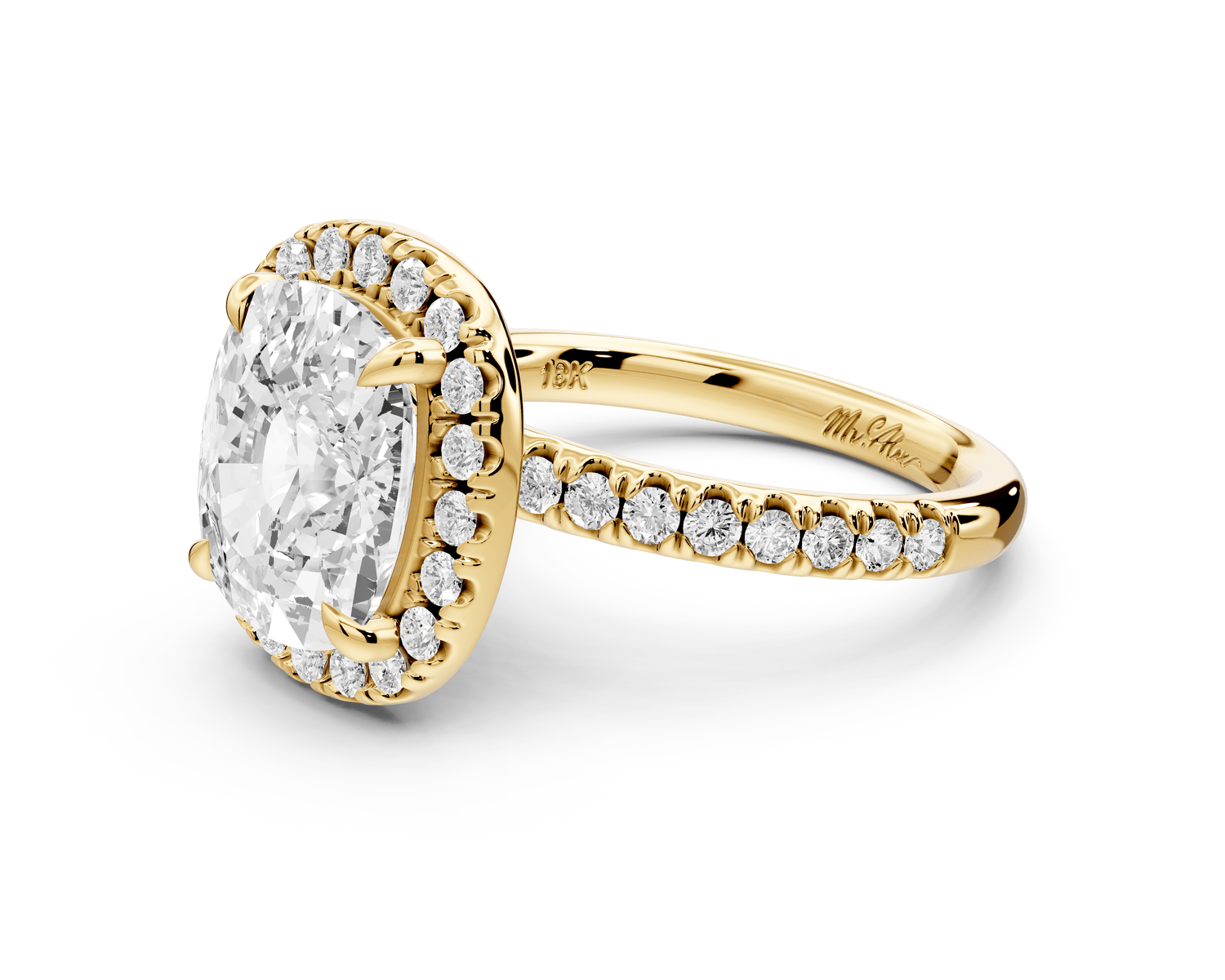 Marina - 5ct 14k yellow gold cushion halo pavé half band engagement ring - Mr. Alex Jewelry
