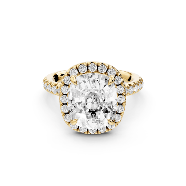 Marina - 5ct 14k yellow gold ecushion halo pavé half band engagement ring - Mr. Alex Jewelry