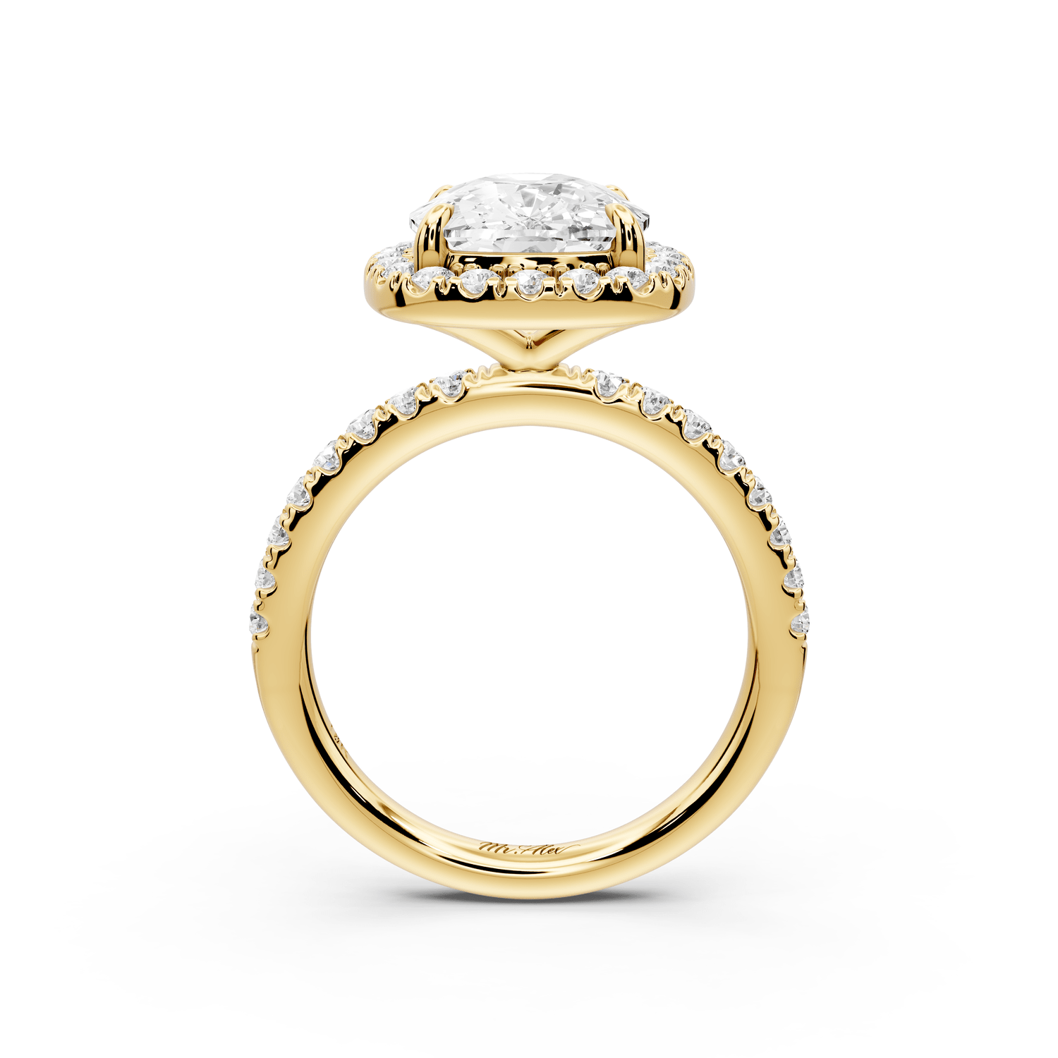Marina - 5ct 14k yellow gold ecushion halo pavé half band engagement ring - Mr. Alex Jewelry