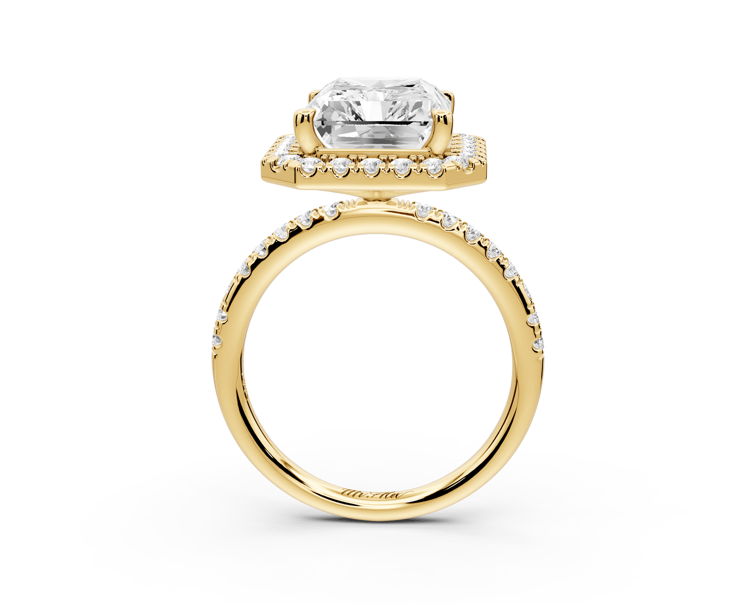 Marina - 5ct 14k yellow gold radiant halo pavé half band engagement ring - Mr. Alex Jewelry