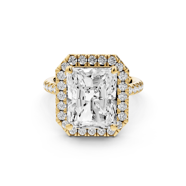 Marina - 5ct 14k yellow gold radiant halo pavé half band engagement ring - Mr. Alex Jewelry