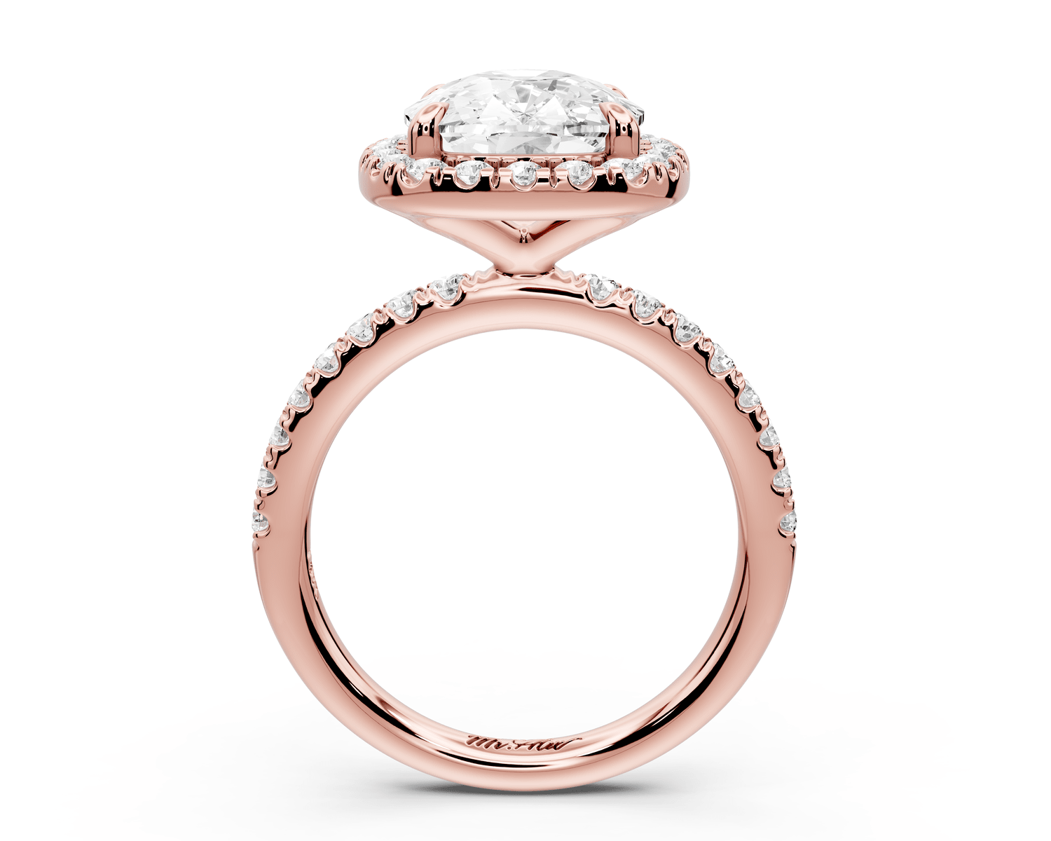 Marina - 5ct 18k rose gold cushion halo pavé half band engagement ring - Mr. Alex Jewelry