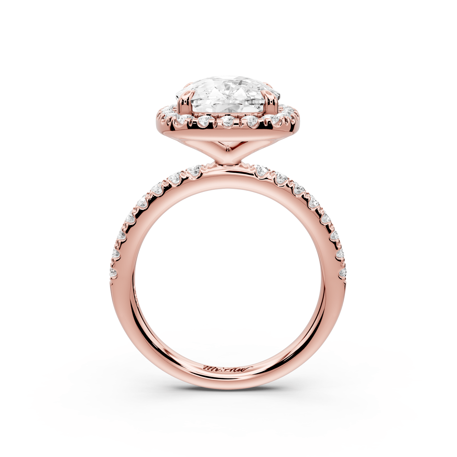 Marina - 5ct 18k rose gold cushion halo pavé half band engagement ring - Mr. Alex Jewelry