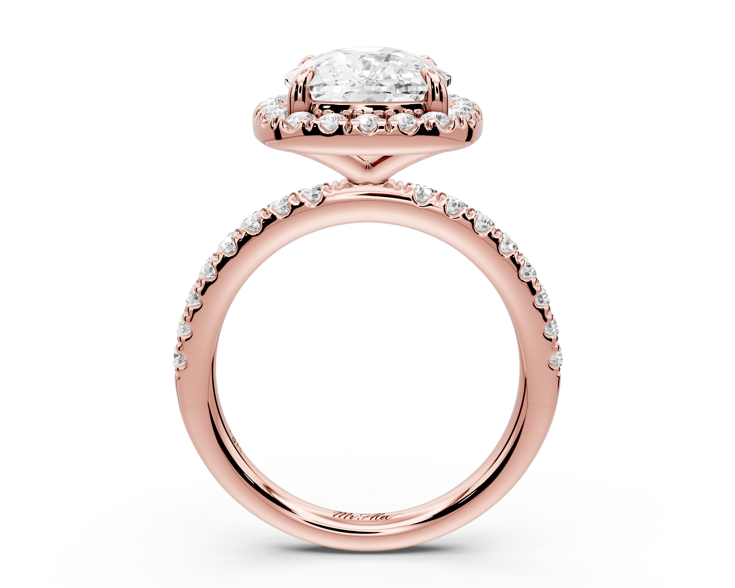 Marina - 5ct 18k rose gold ecushion halo pavé half band engagement ring - Mr. Alex Jewelry