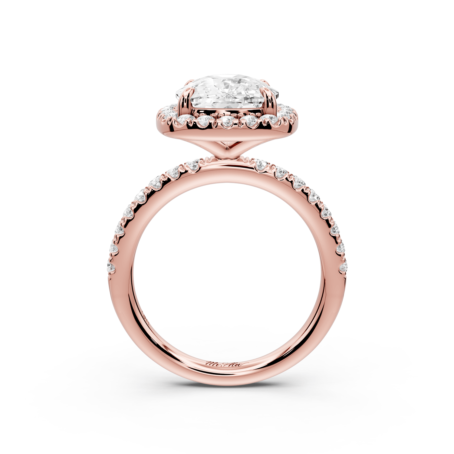Marina - 5ct 18k rose gold ecushion halo pavé half band engagement ring - Mr. Alex Jewelry