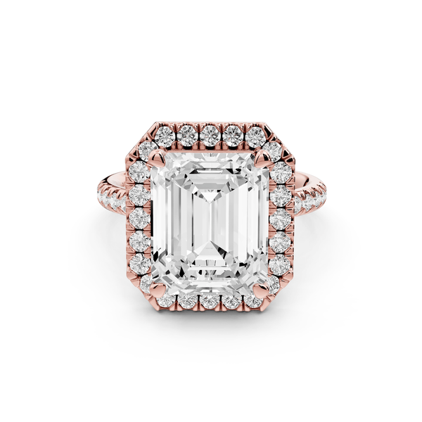Marina - 5ct 18k rose gold emerald halo pavé half band engagment ring - Mr. Alex Jewelry