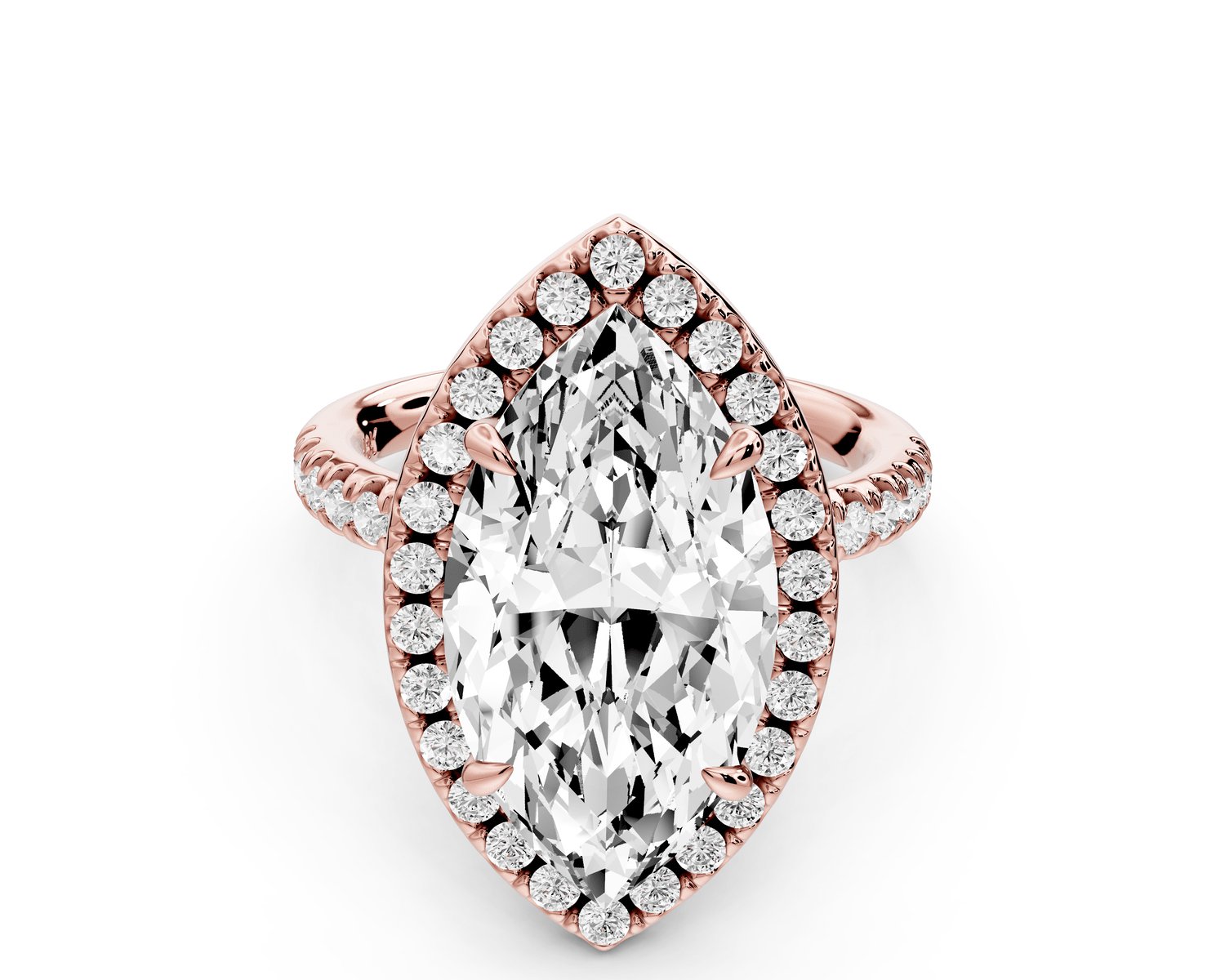 Marina - 5ct 18k rose gold marquise halo pavé half band engagement ring - Mr. Alex Jewelry