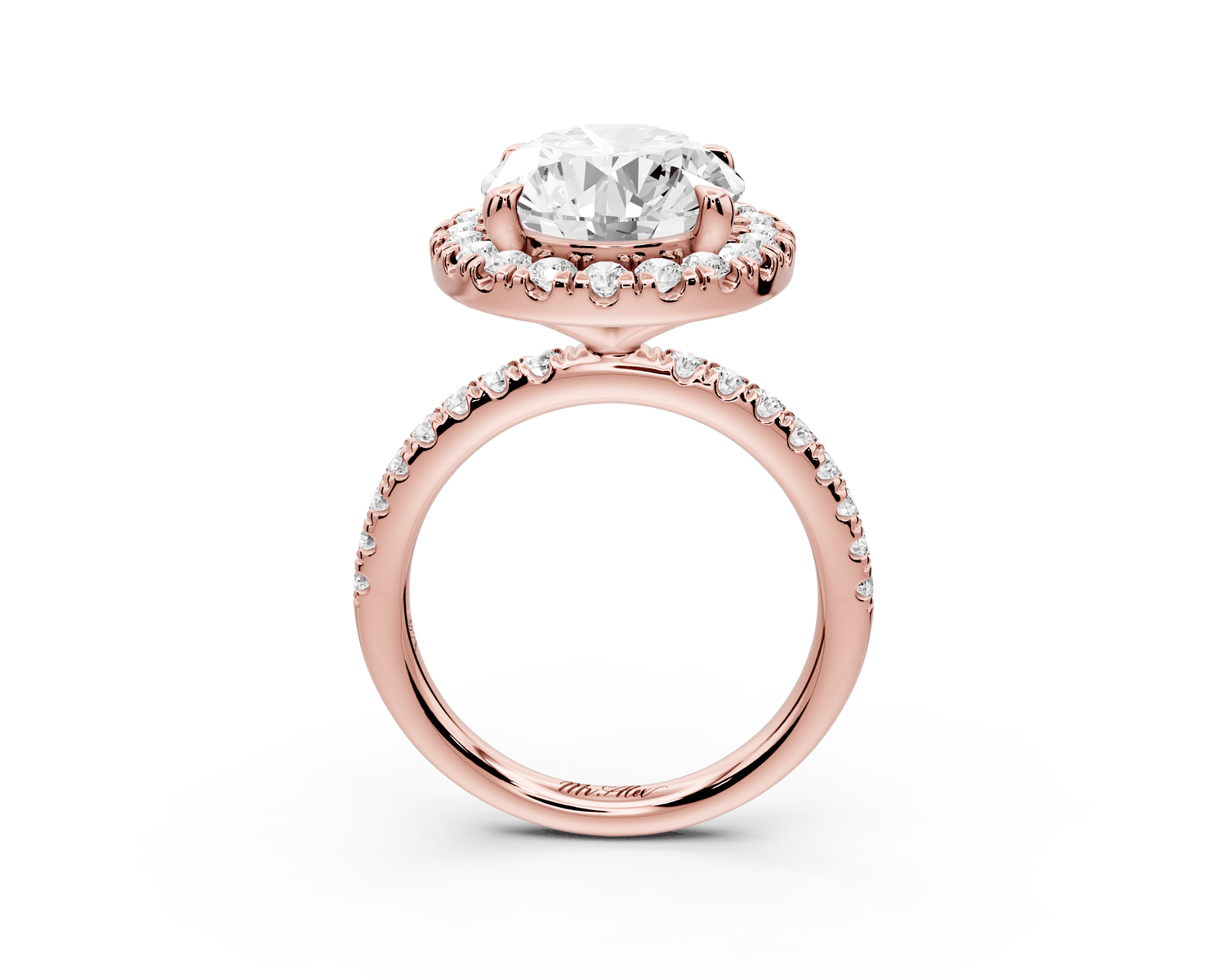 Marina - 5ct 18k rose gold oval halo pavé half band engagment ring - Mr. Alex Jewelry