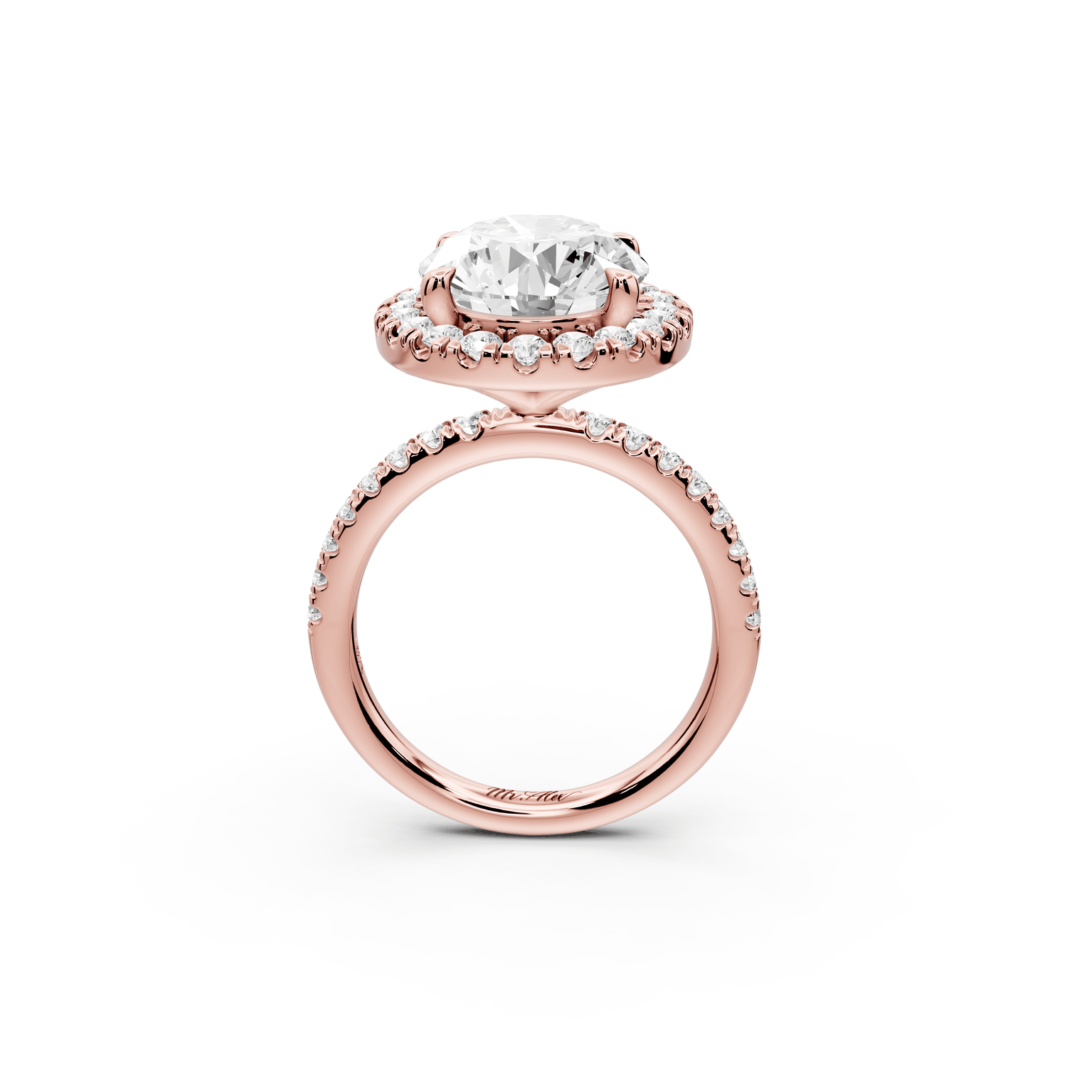 Marina - 5ct 18k rose gold oval halo pavé half band engagment ring - Mr. Alex Jewelry