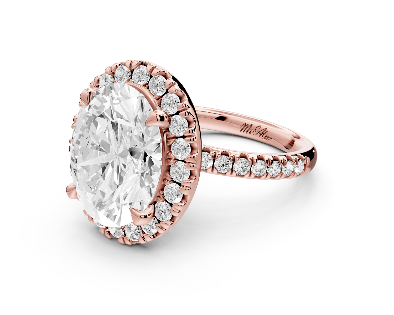 Marina - 5ct 18k rose gold oval halo pavé half band engagment ring - Mr. Alex Jewelry