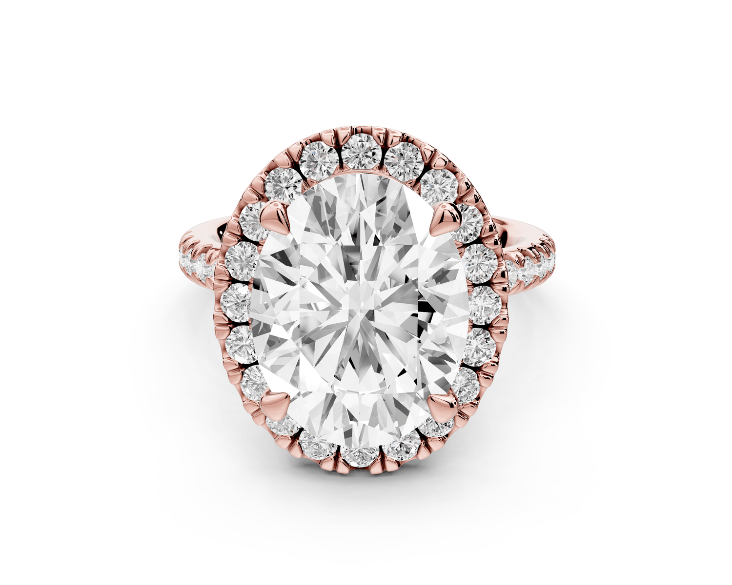 Marina - 5ct 18k rose gold oval halo pavé half band engagment ring - Mr. Alex Jewelry