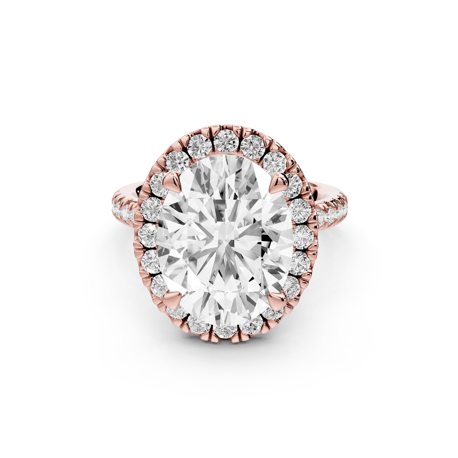 Marina - 5ct 18k rose gold oval halo pavé half band engagment ring - Mr. Alex Jewelry