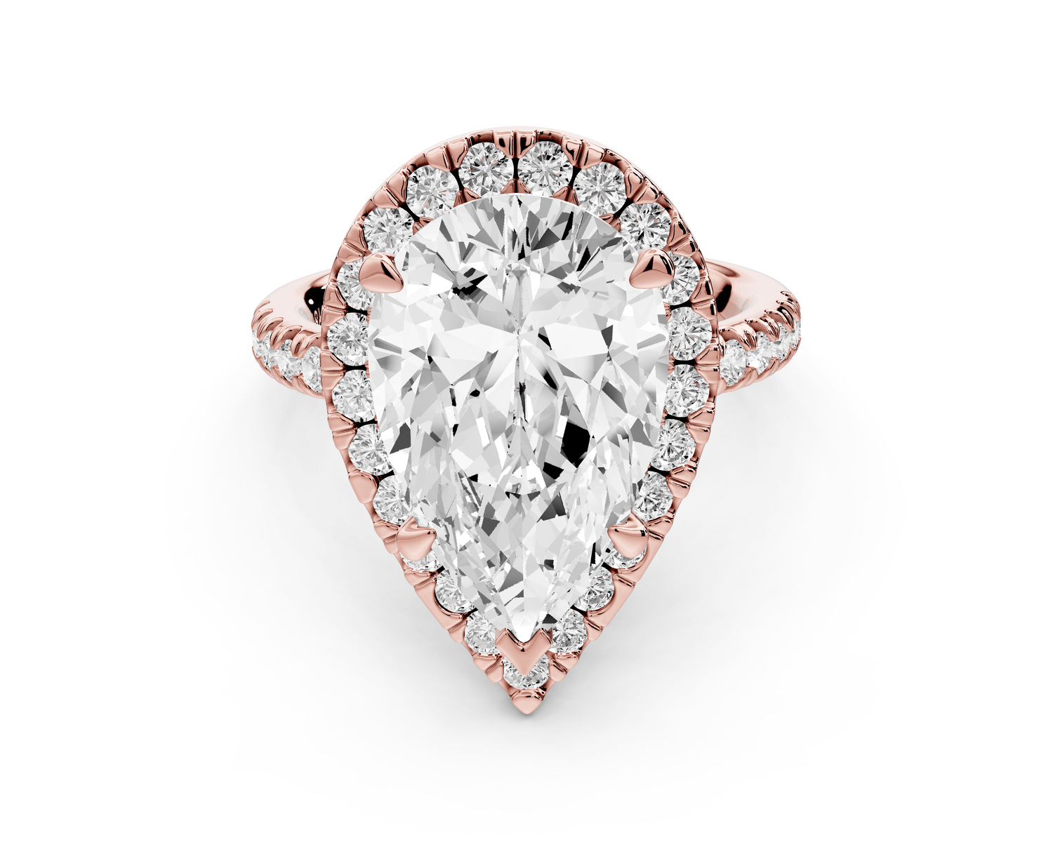 Marina - 5ct 18k rose gold pear halo pavé half band engagment ring - Mr. Alex Jewelry