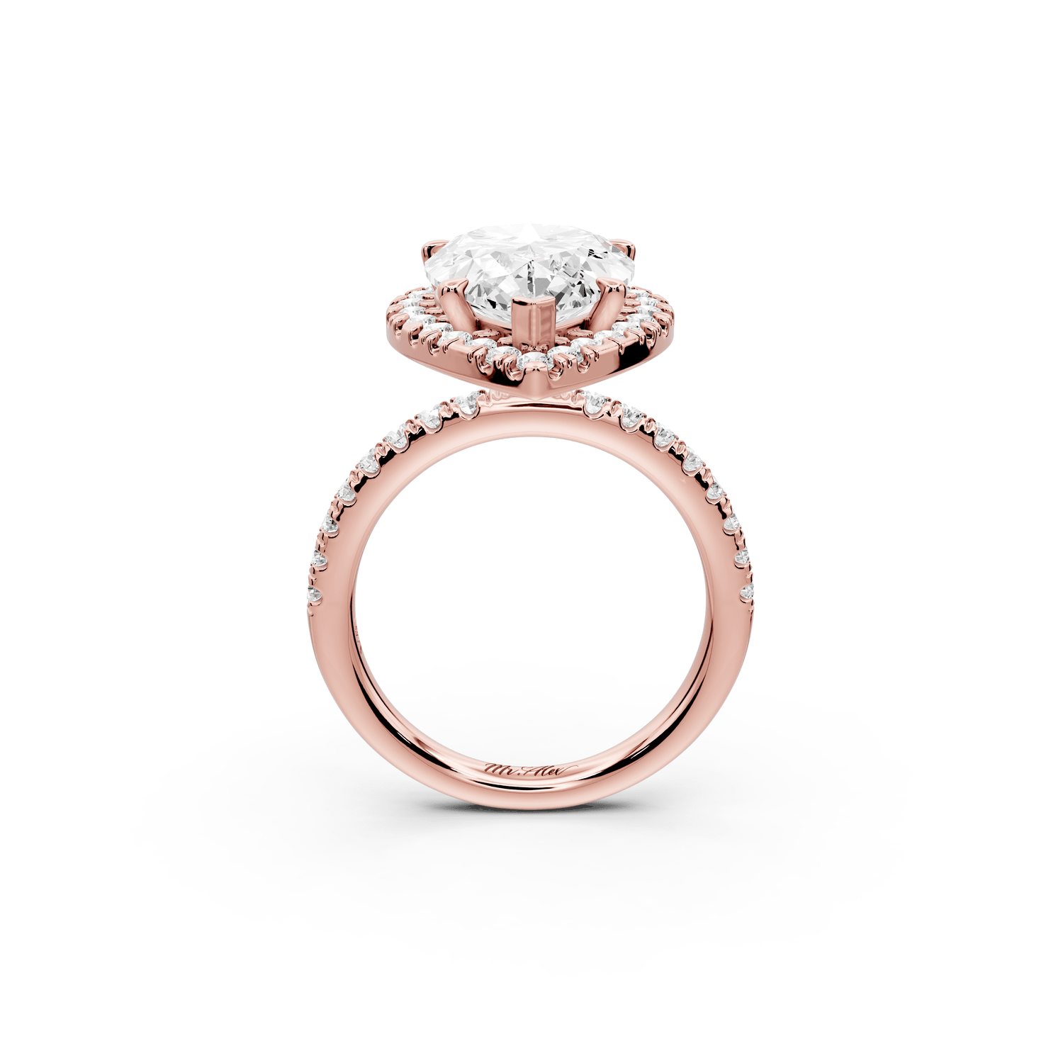 Marina - 5ct 18k rose gold pear halo pavé half band engagment ring - Mr. Alex Jewelry