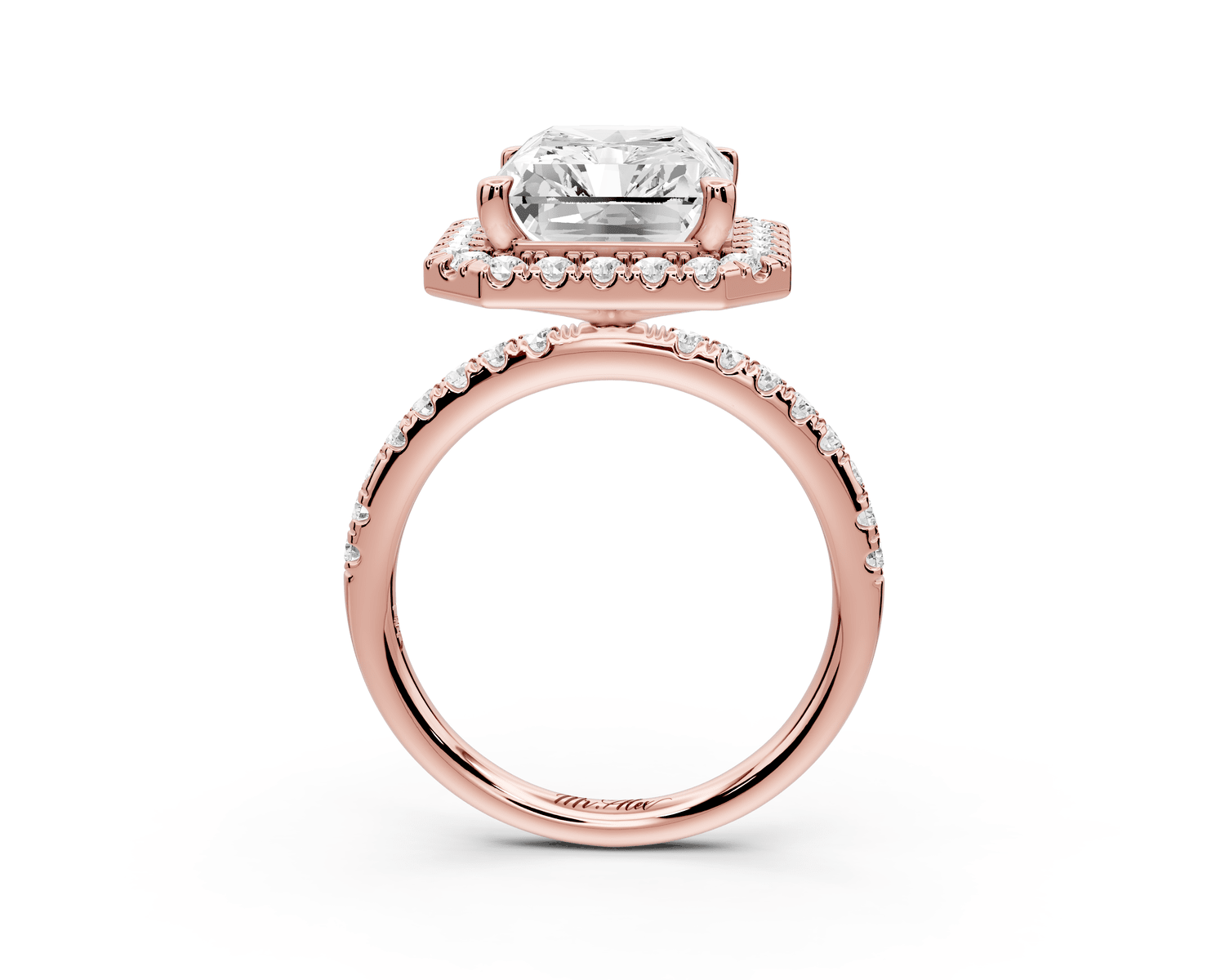 Marina - 5ct 18k rose gold radiant halo pavé half band engagement ring - Mr. Alex Jewelry