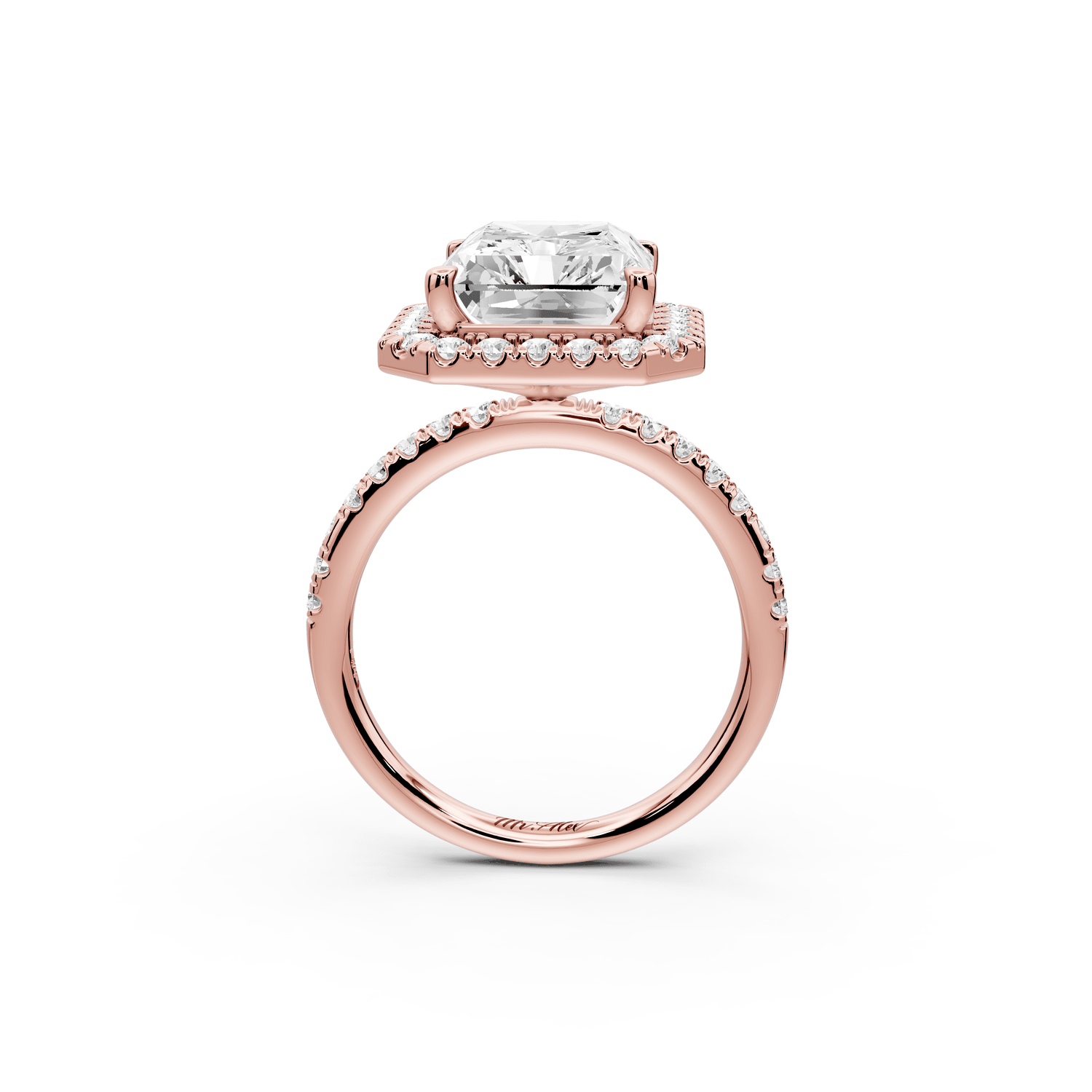 Marina - 5ct 18k rose gold radiant halo pavé half band engagement ring - Mr. Alex Jewelry