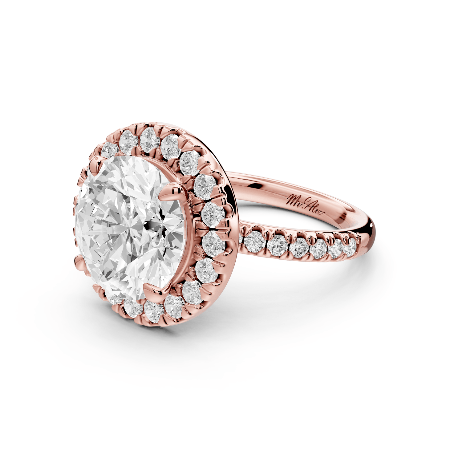 Marina - 5ct 18k rose gold round halo pavé half band engagment ring - Mr. Alex Jewelry