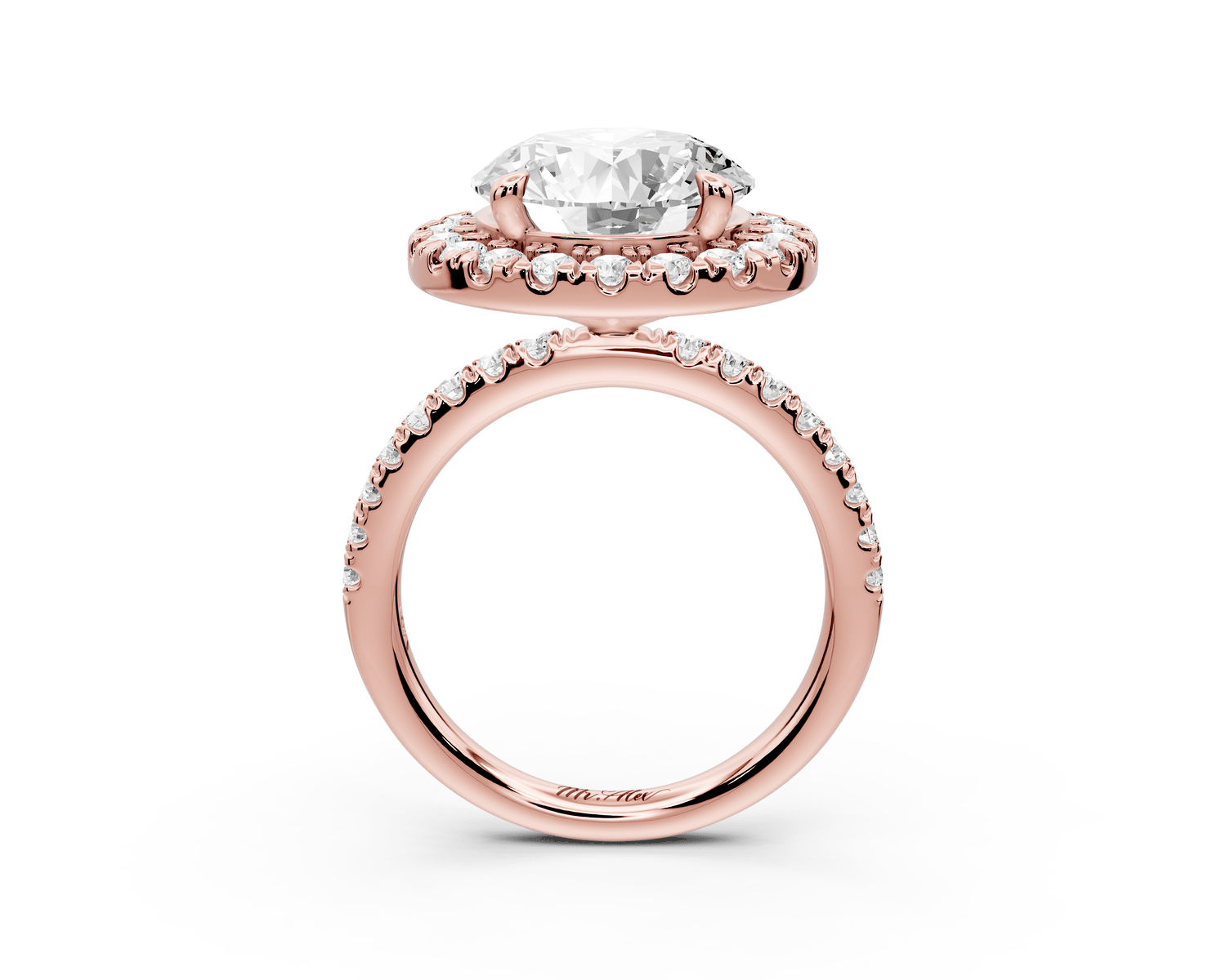 Marina - 5ct 18k rose gold round halo pavé half band engagment ring - Mr. Alex Jewelry
