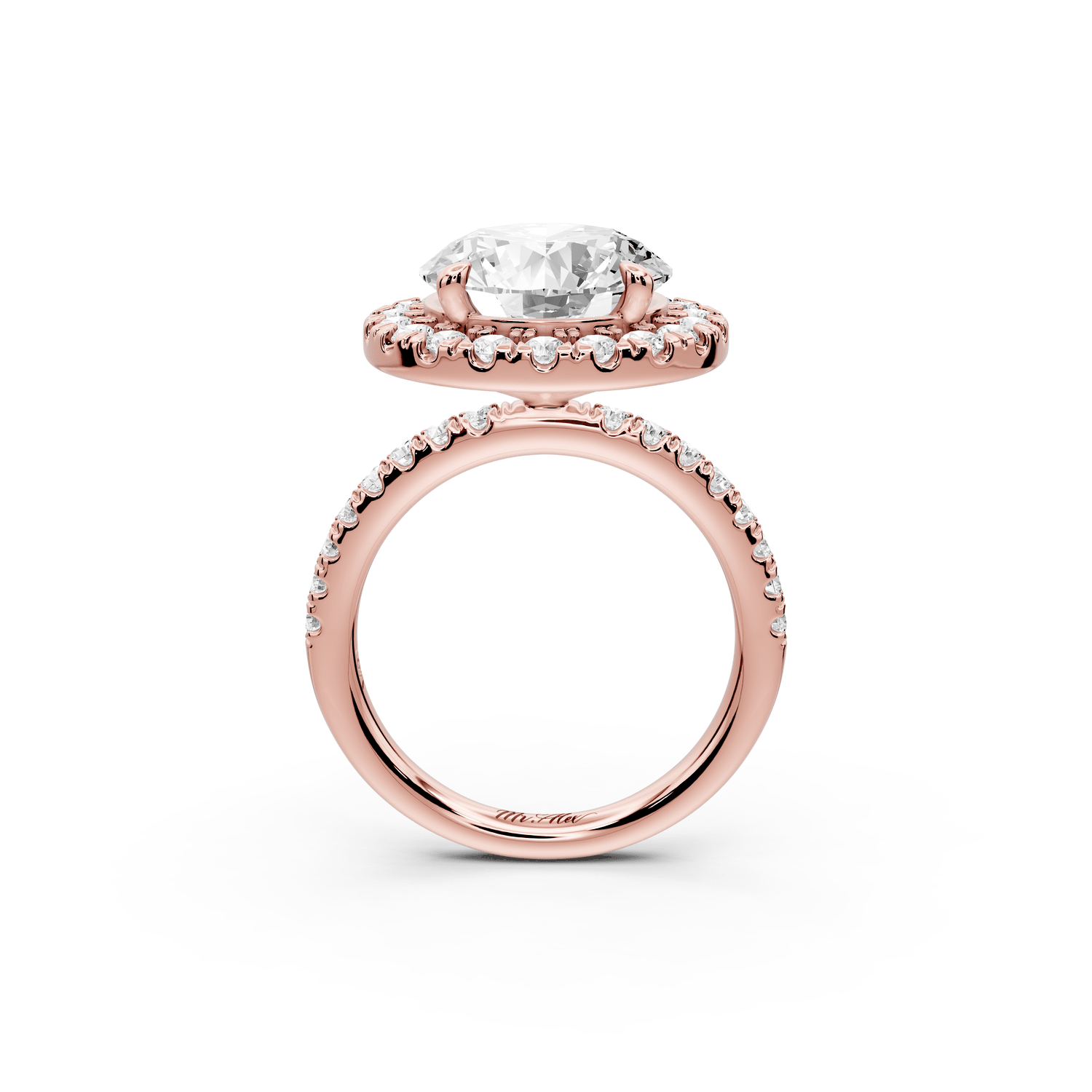 Marina - 5ct 18k rose gold round halo pavé half band engagment ring - Mr. Alex Jewelry