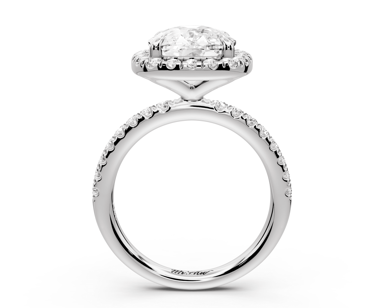 Marina - 5ct 18k white gold cushion halo pavé half band engagement ring - Mr. Alex Jewelry