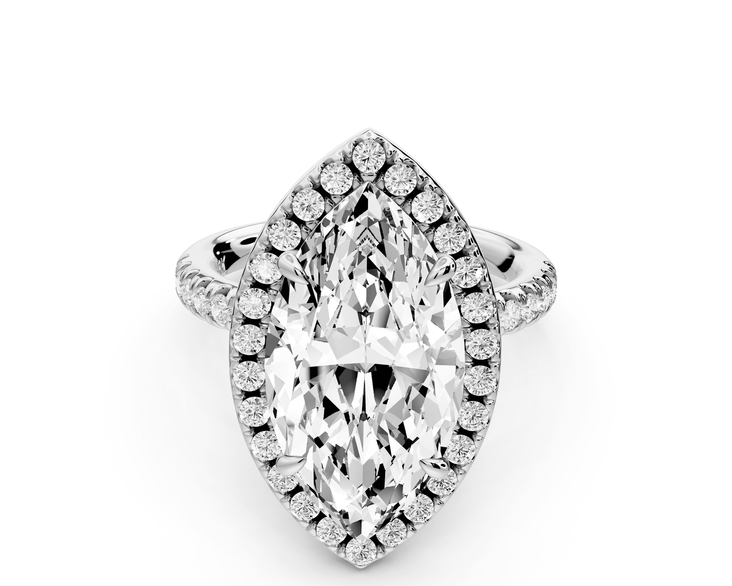Marina - 5ct 18k white gold marquise halo pavé half band engagement ring - Mr. Alex Jewelry