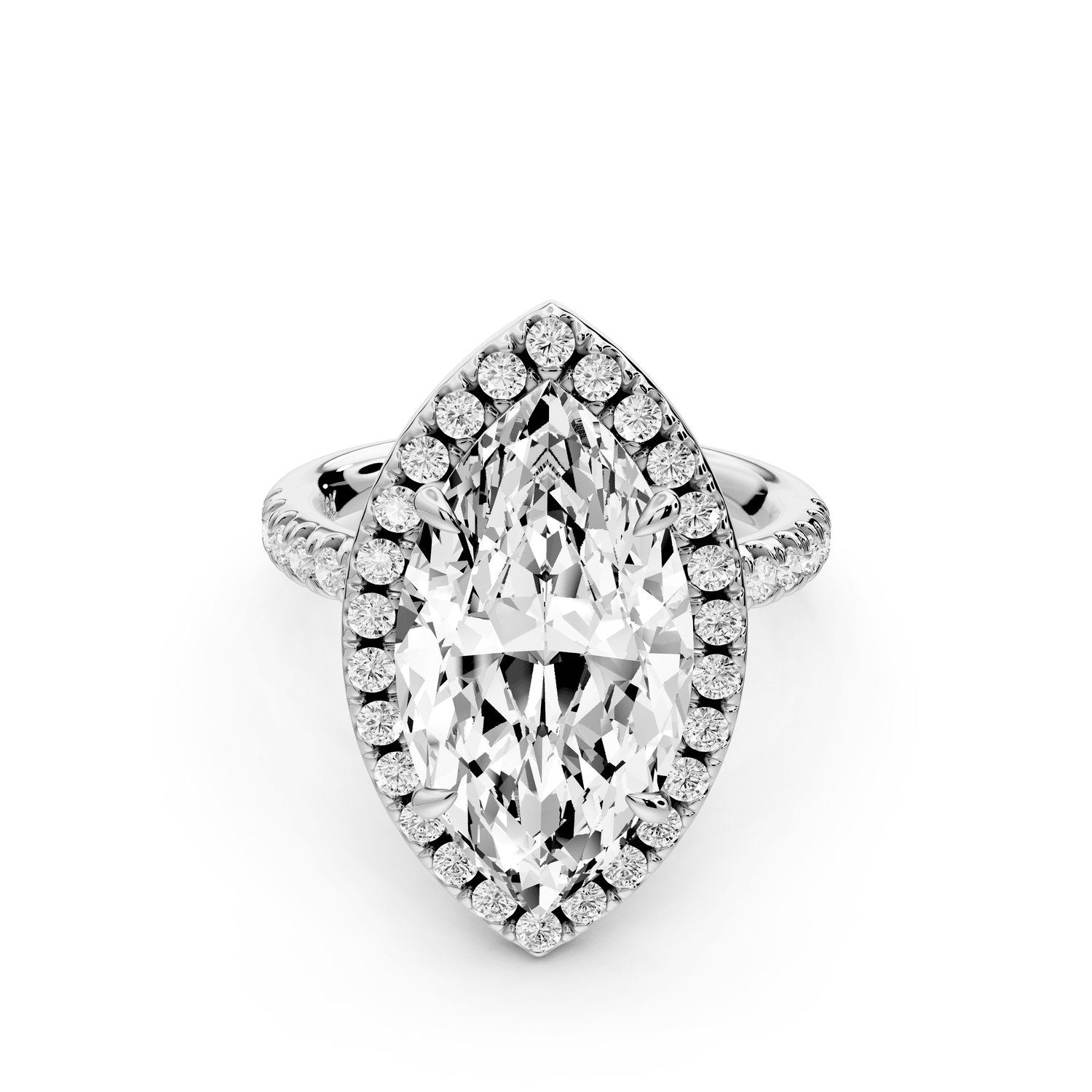 Marina - 5ct 18k white gold marquise halo pavé half band engagement ring - Mr. Alex Jewelry