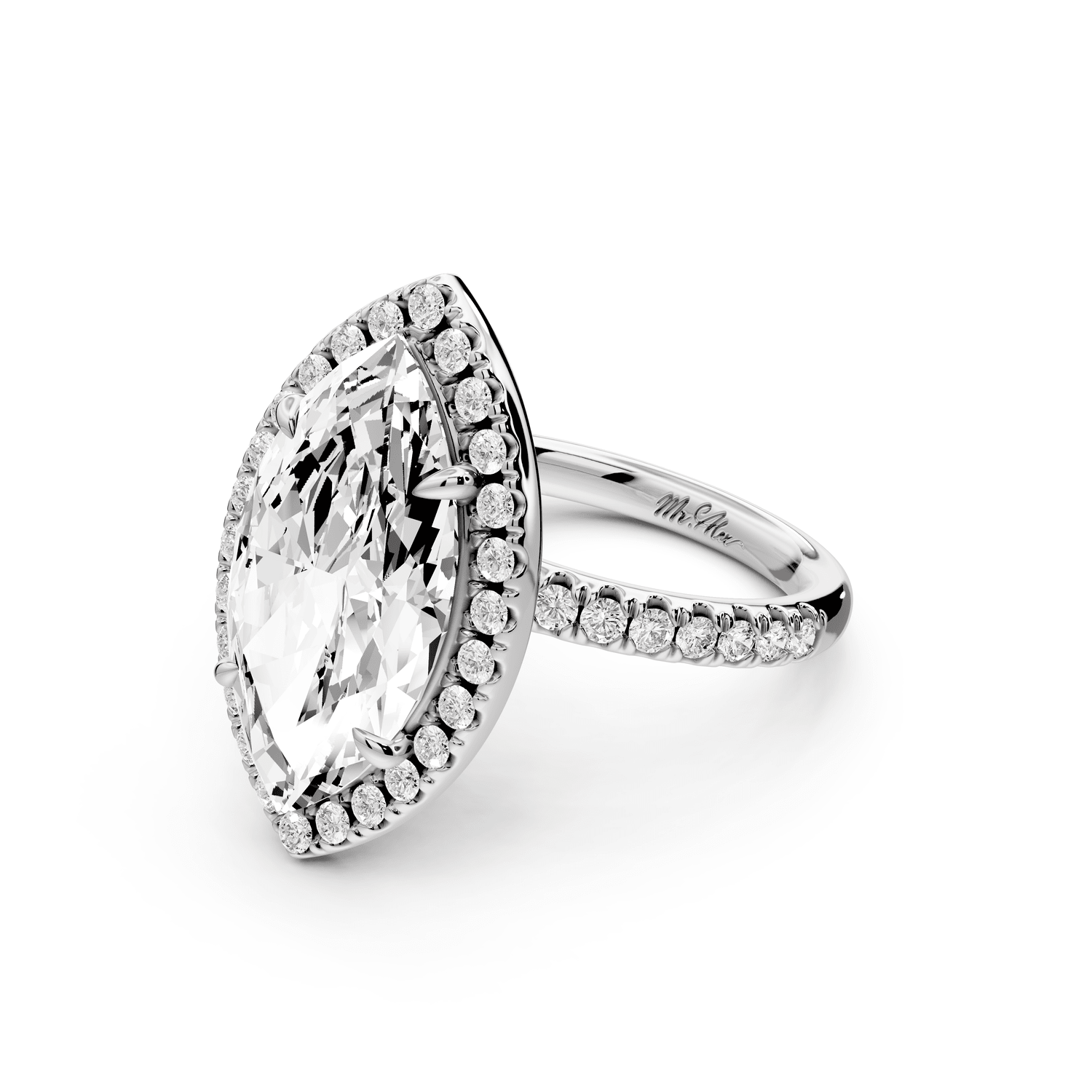 Marina - 5ct 18k white gold marquise halo pavé half band engagement ring - Mr. Alex Jewelry
