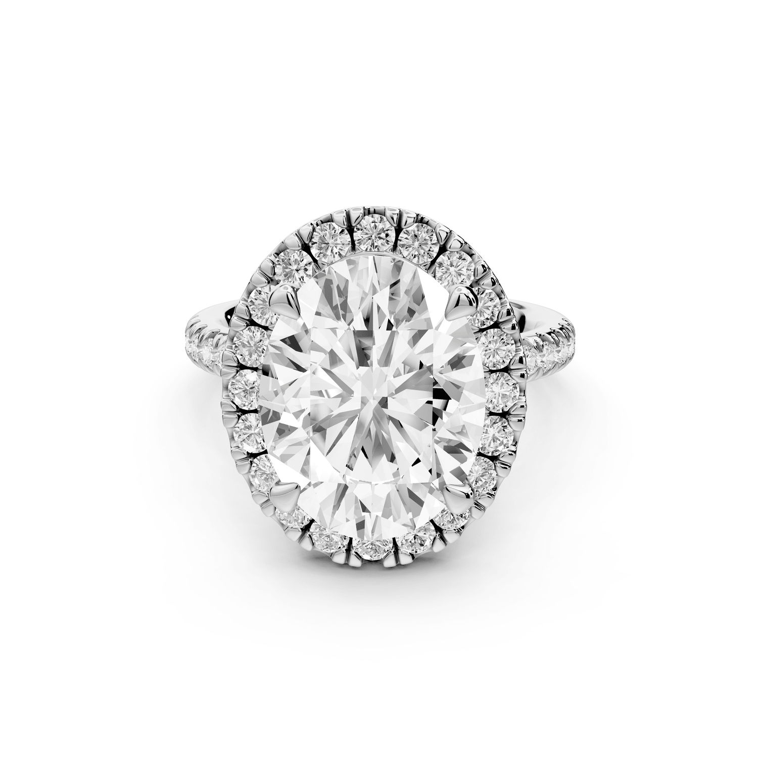 Marina - 5ct 18k white gold oval halo pavé half band engagment ring - Mr. Alex Jewelry