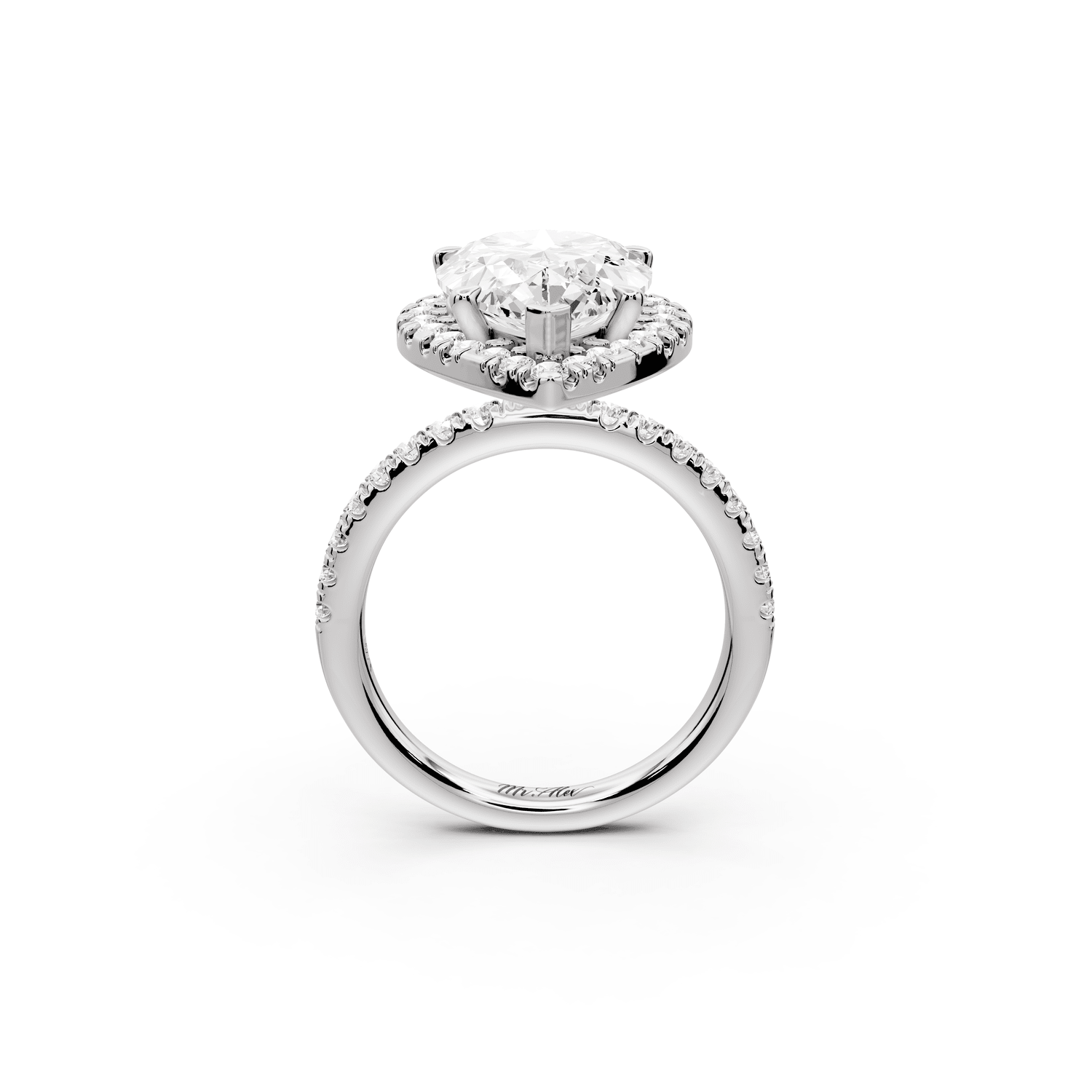 Marina - 5ct 18k white gold pear halo pavé half band engagment ring - Mr. Alex Jewelry