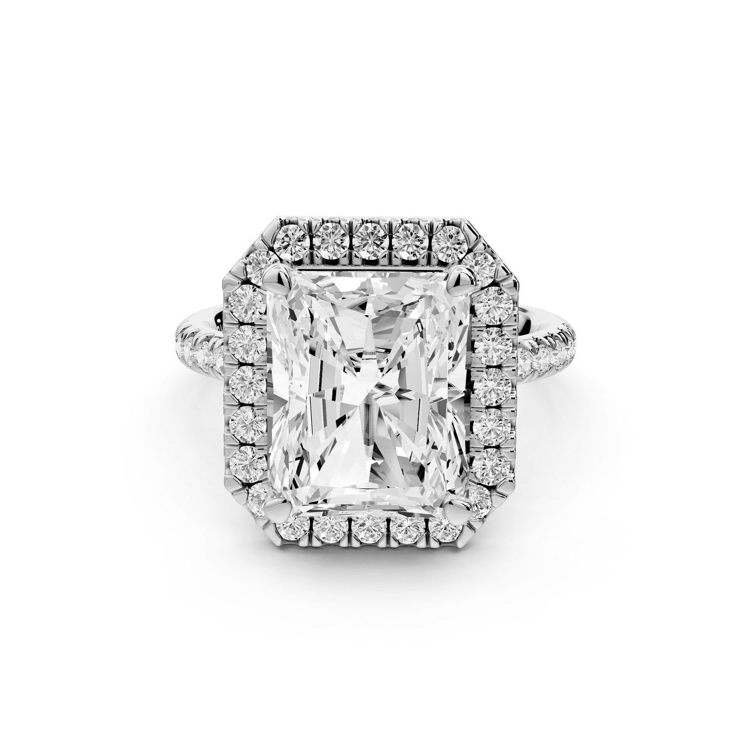 Marina - 5ct 18k white gold radiant halo pavé half band engagement ring - Mr. Alex Jewelry