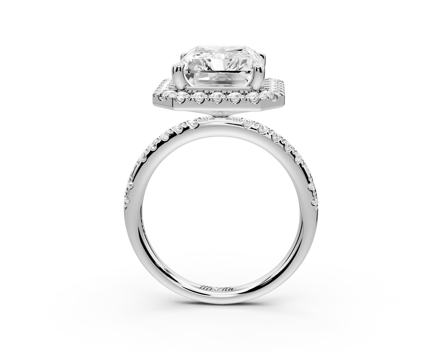 Marina - 5ct 18k white gold radiant halo pavé half band engagement ring - Mr. Alex Jewelry