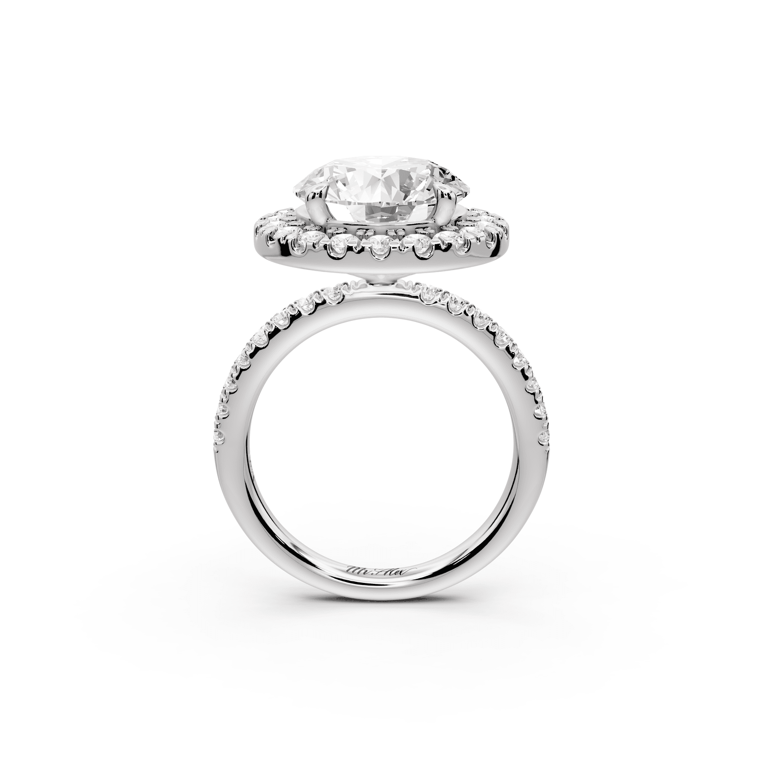 Marina - 5ct 18k white gold round halo pavé half band engagment ring - Mr. Alex Jewelry