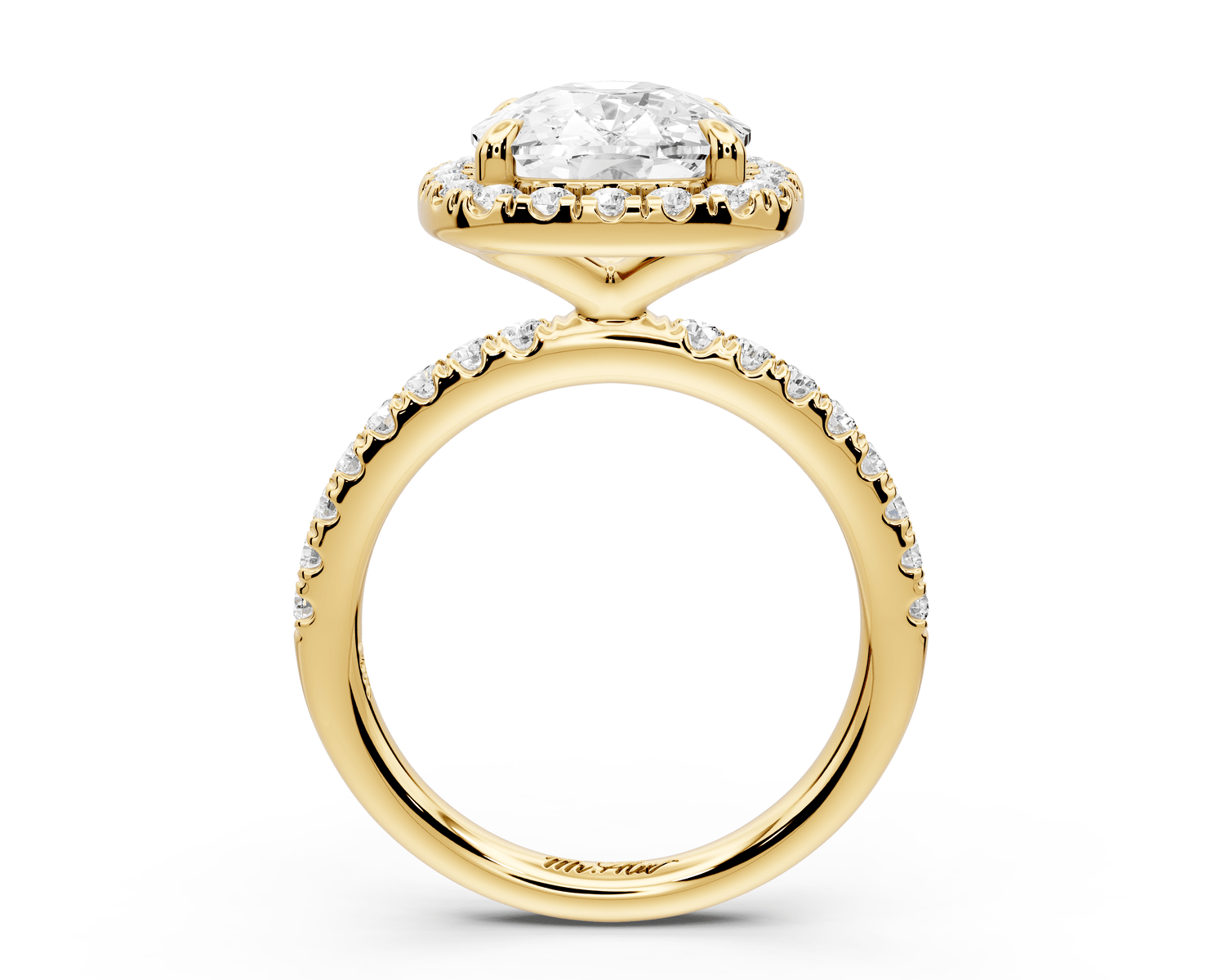 Marina - 5ct 18k yellow gold cushion halo pavé half band engagement ring - Mr. Alex Jewelry