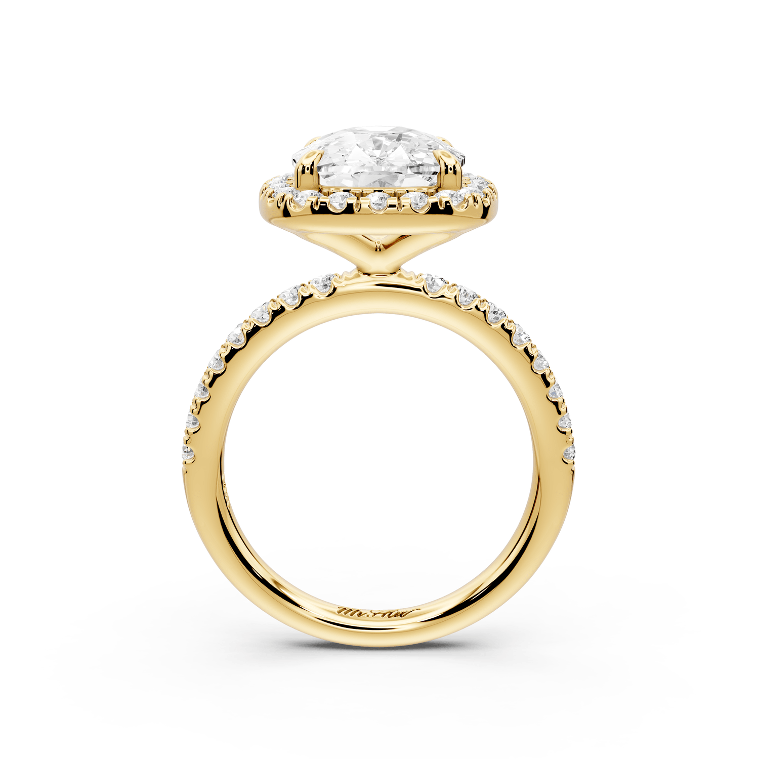 Marina - 5ct 18k yellow gold cushion halo pavé half band engagement ring - Mr. Alex Jewelry