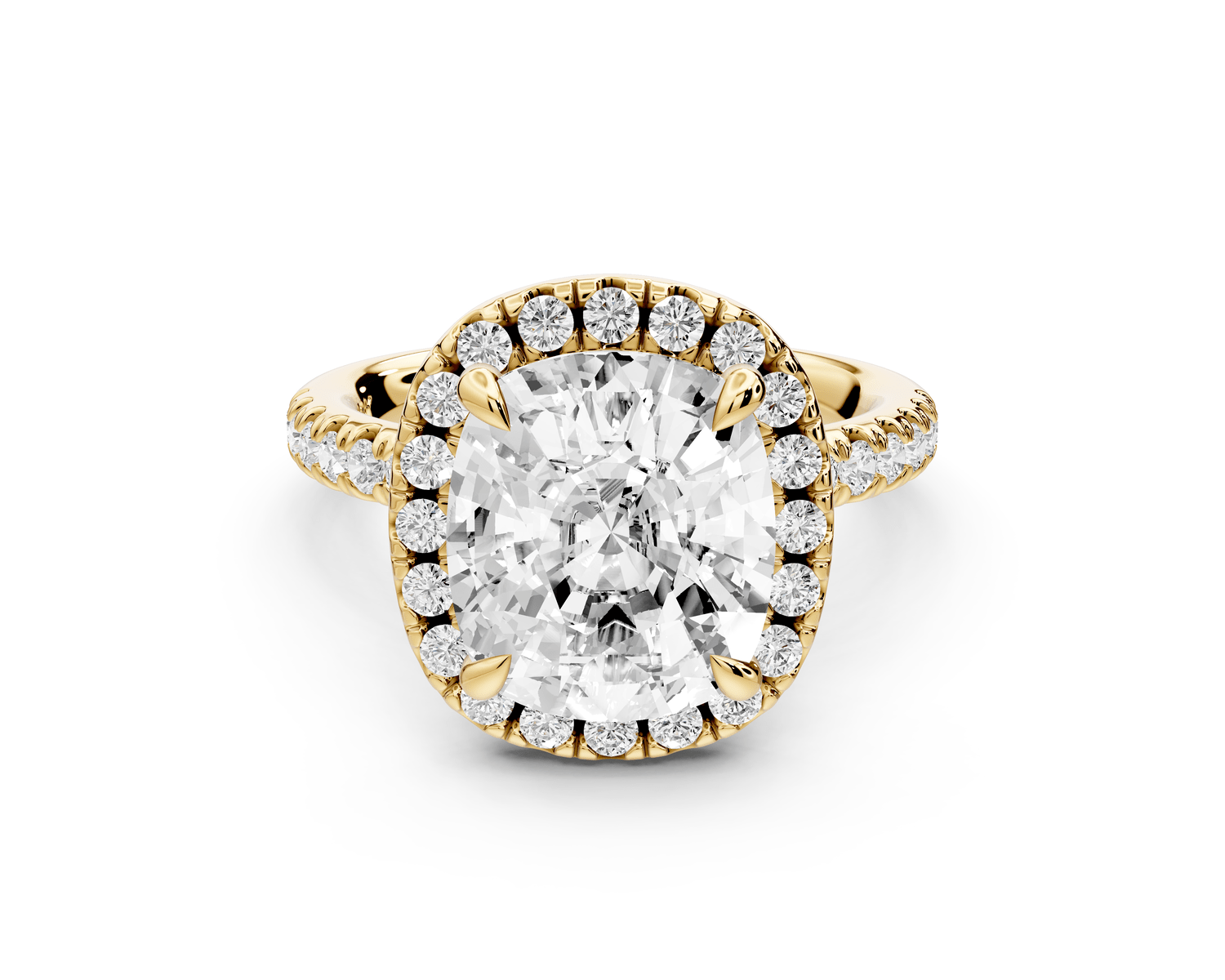 Marina - 5ct 18k yellow gold cushion halo pavé half band engagement ring - Mr. Alex Jewelry