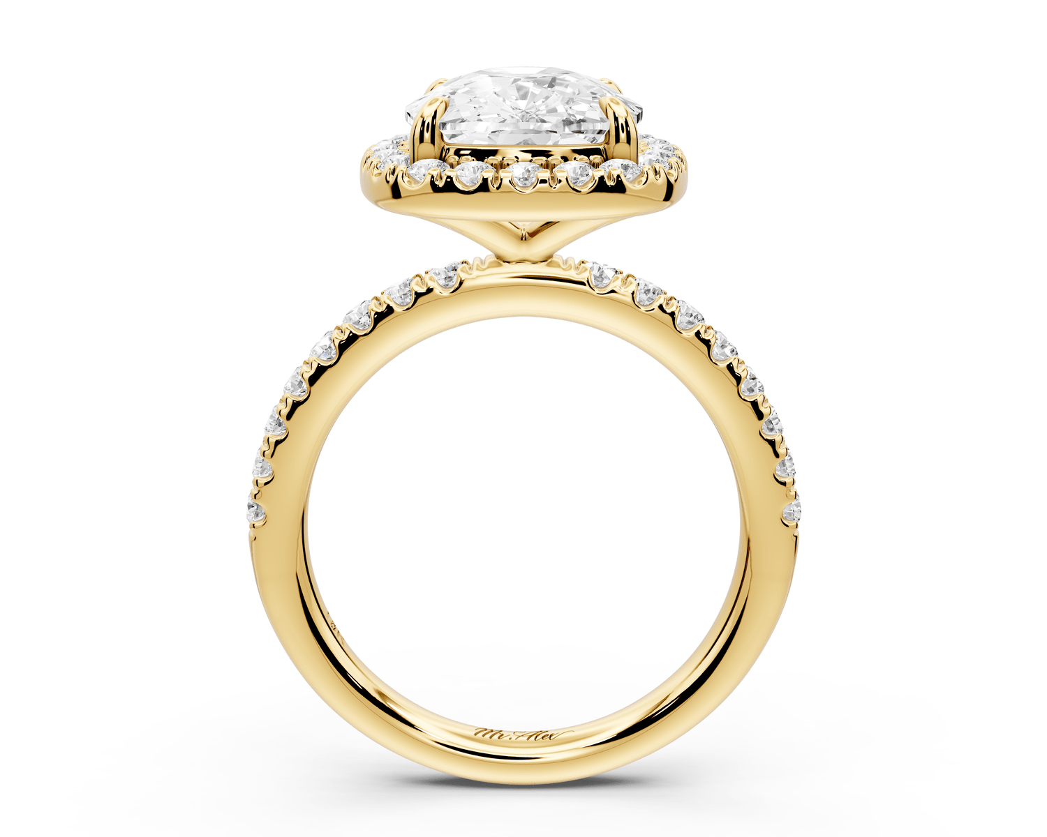 Marina - 5ct 18k yellow gold ecushion halo pavé half band engagement ring - Mr. Alex Jewelry